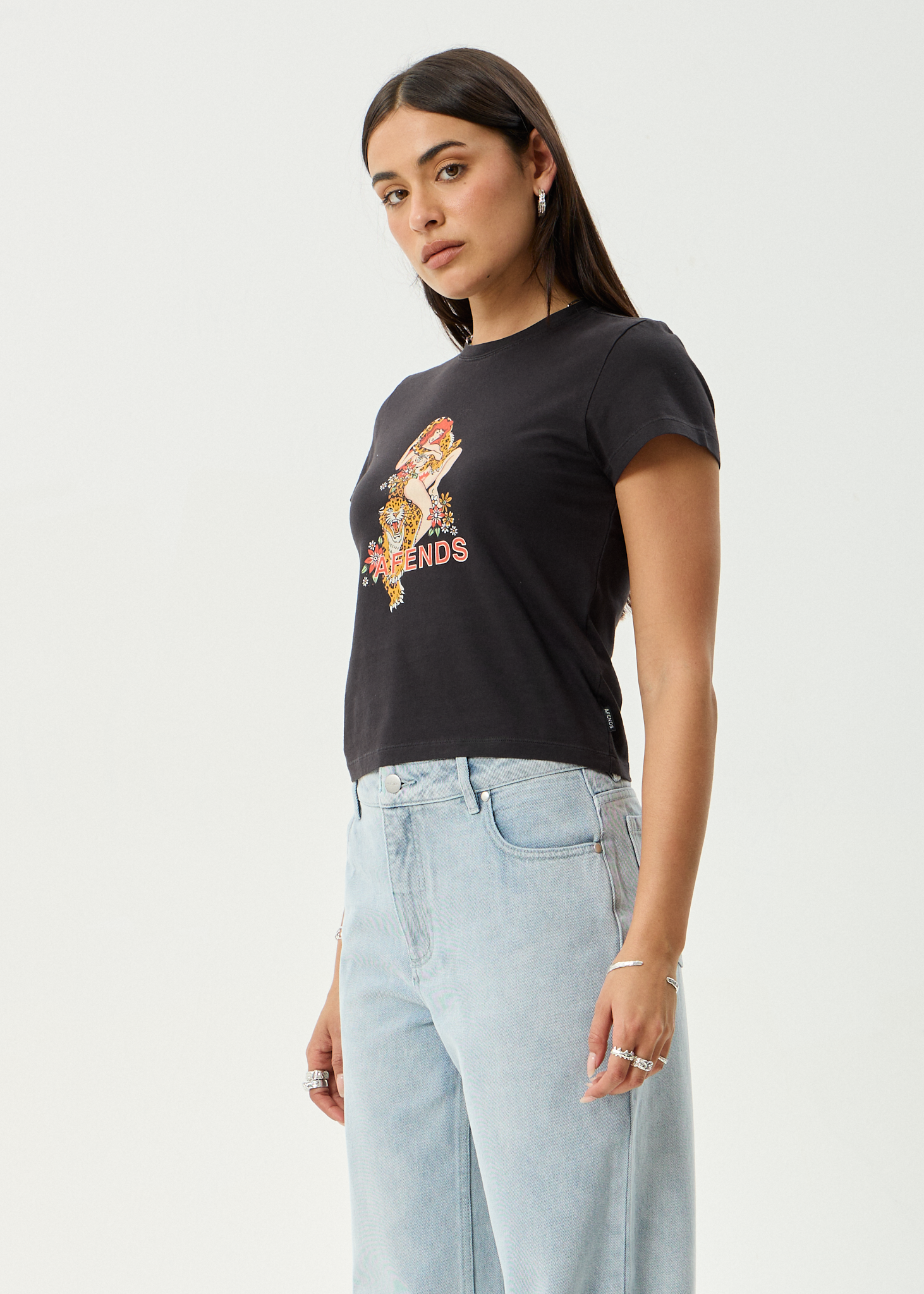 AFENDS Womens Hellcat - Baby Tee - Stone Black