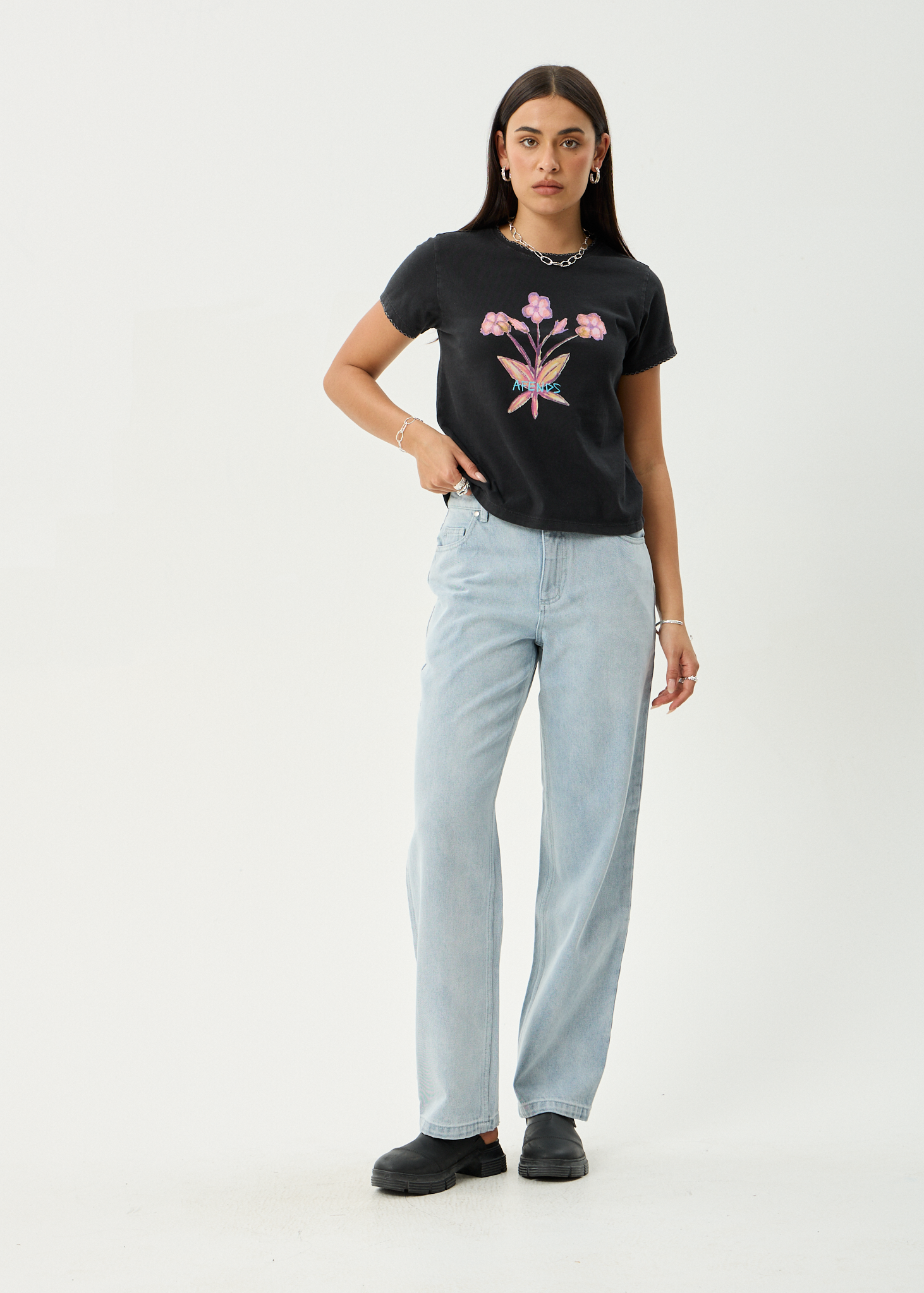 AFENDS Womens Briar - Regular Tee - Stone Black