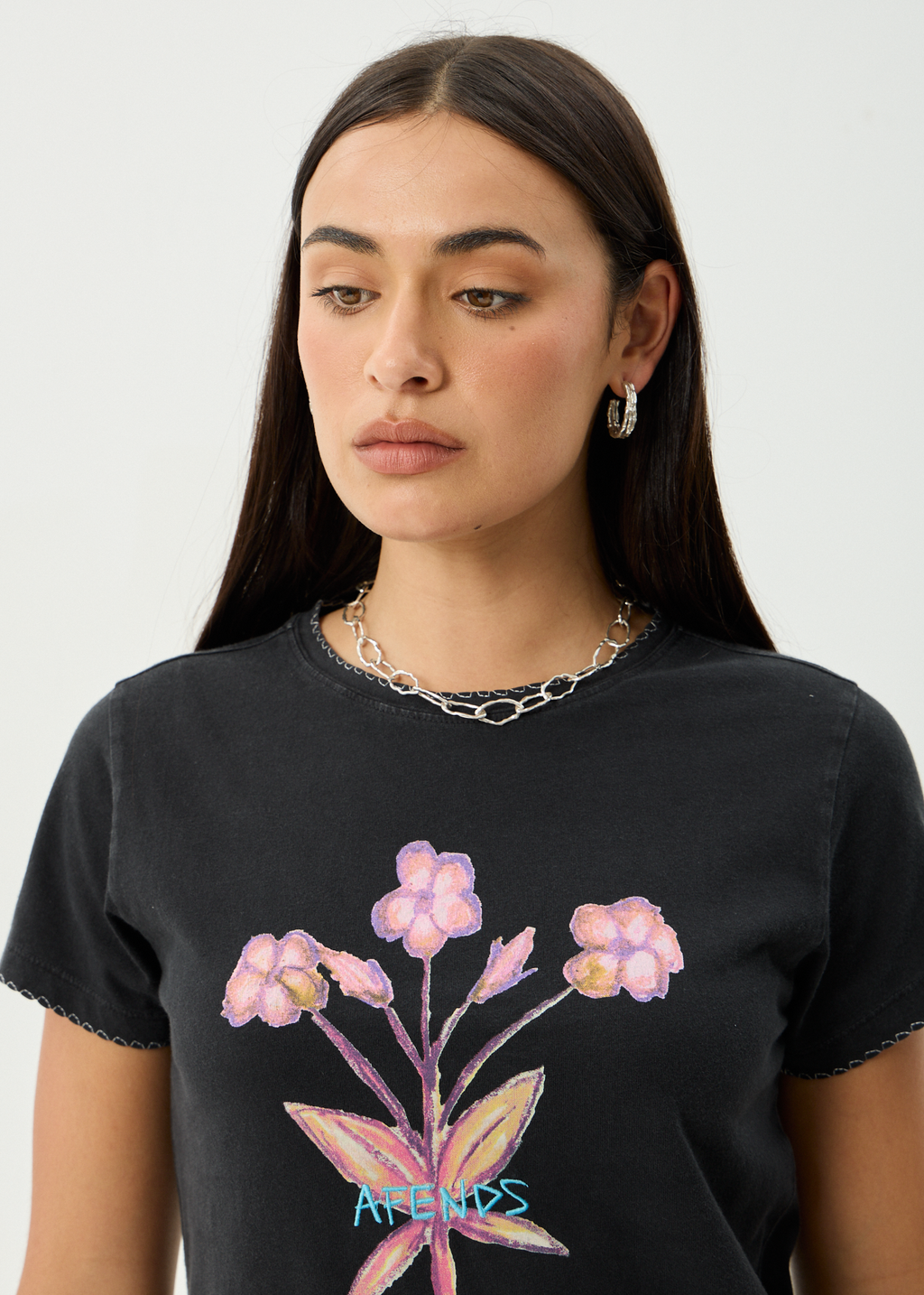 AFENDS Womens Briar - Regular Tee - Stone Black