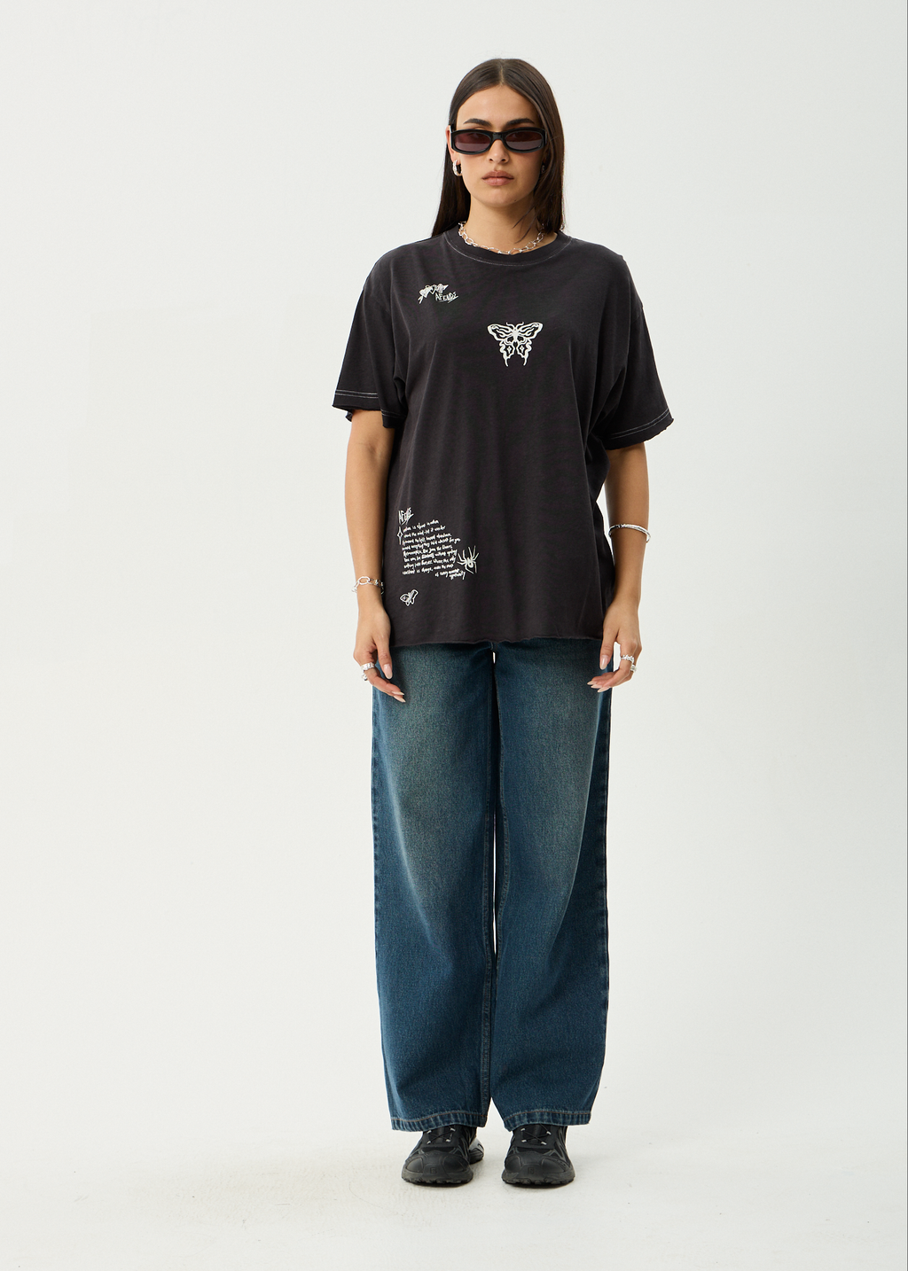 AFENDS Womens Rise - Oversized Tee - Stone Black