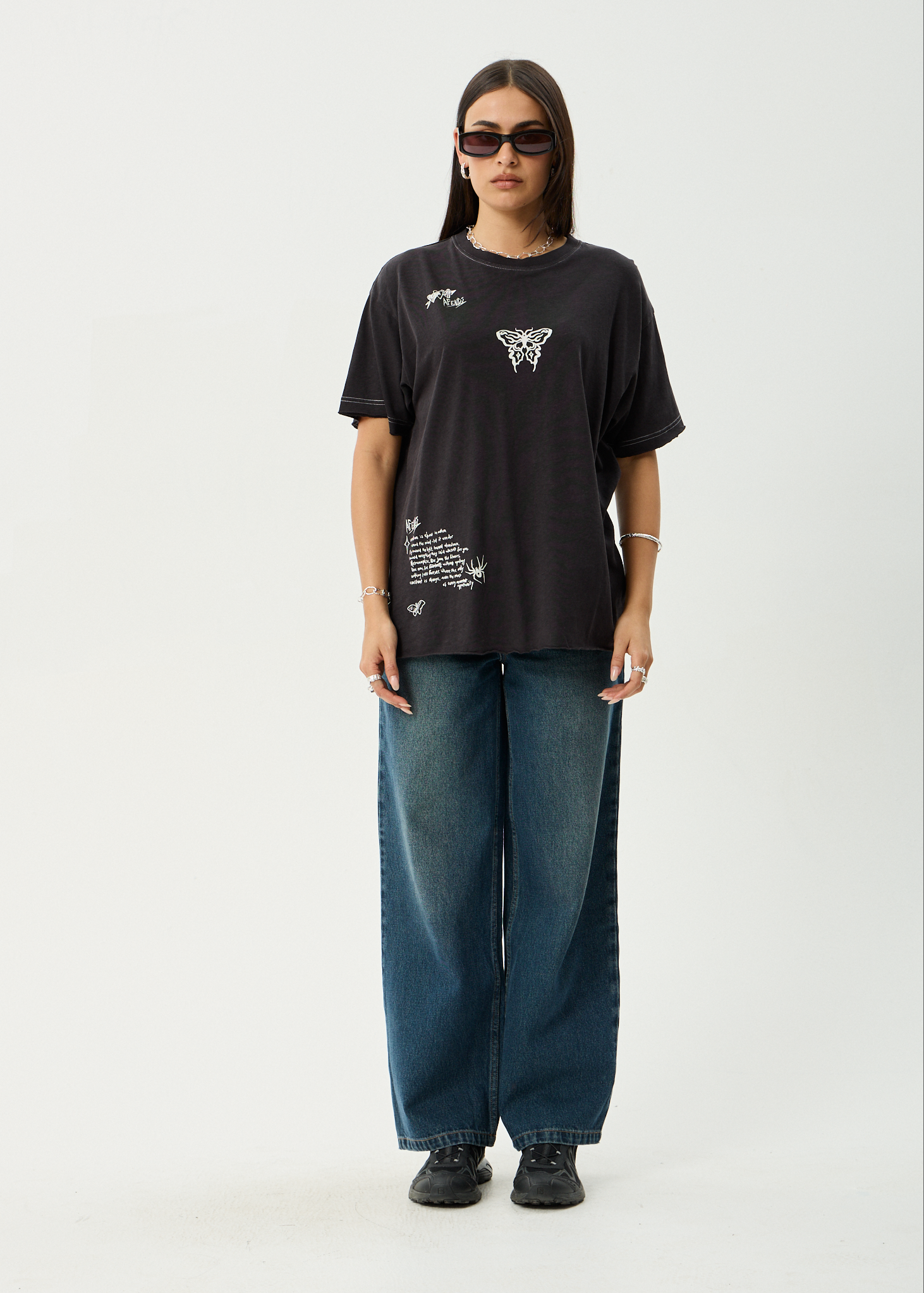 AFENDS Womens Rise - Oversized Tee - Stone Black