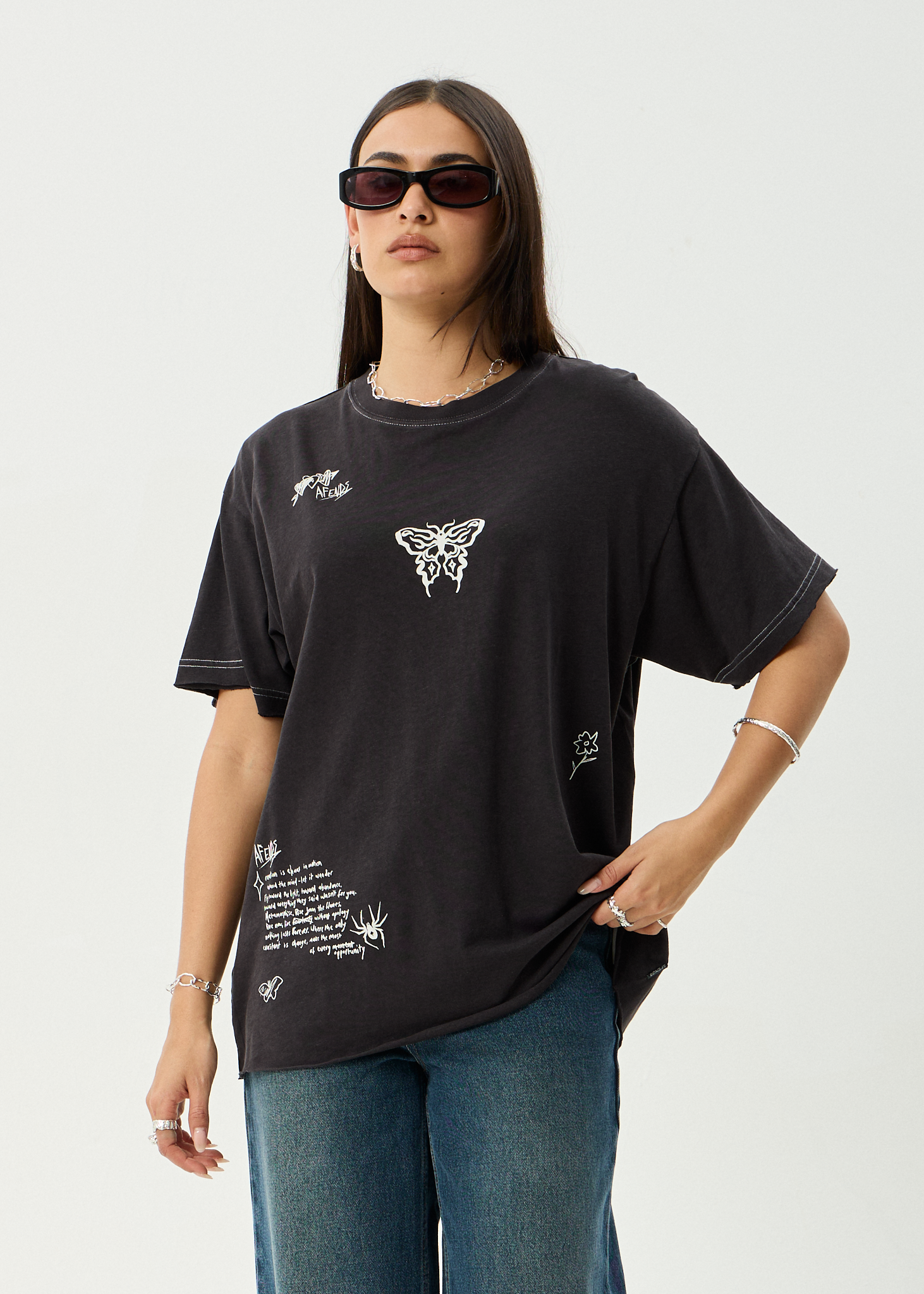 AFENDS Womens Rise - Oversized Tee - Stone Black