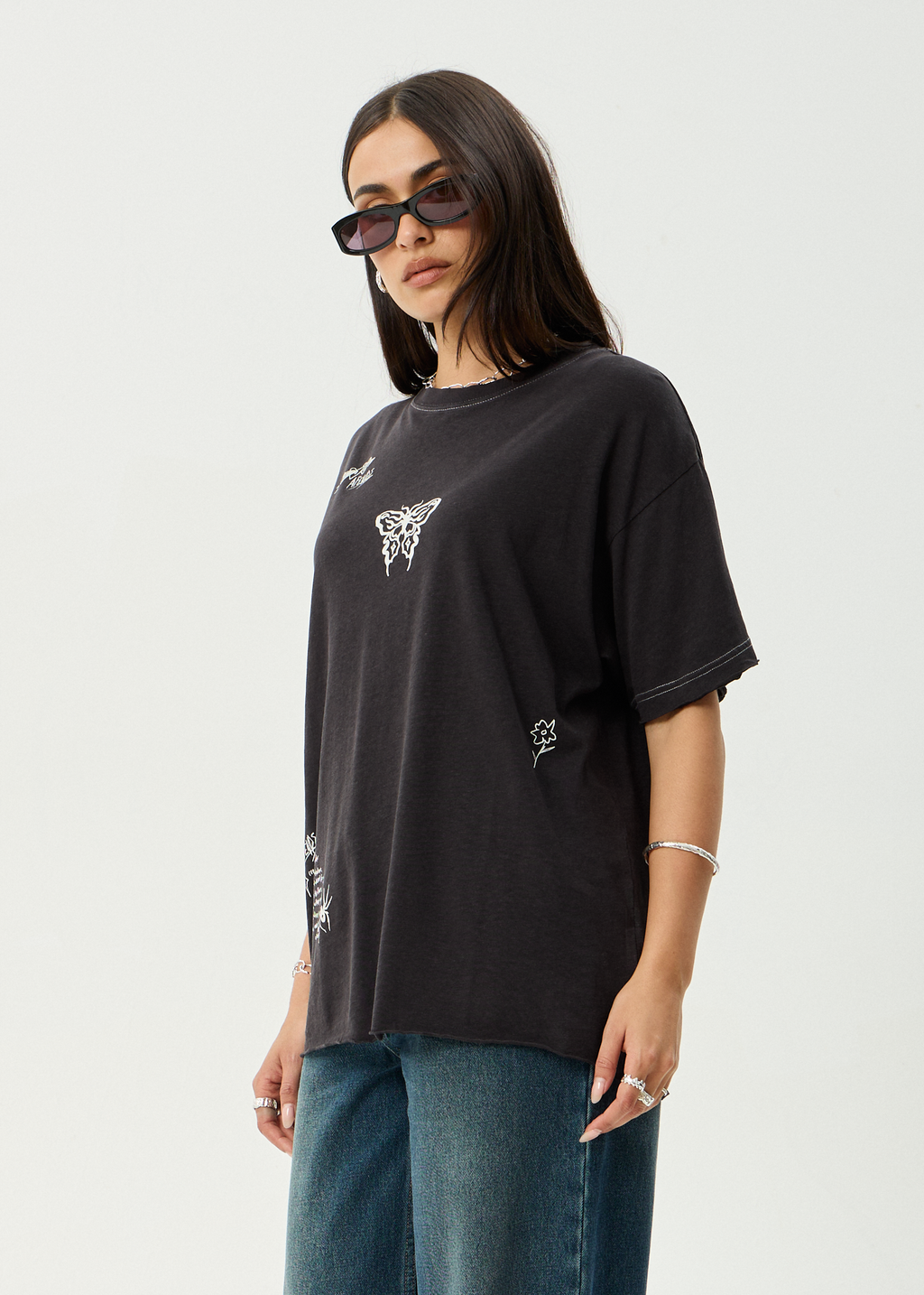 AFENDS Womens Rise - Oversized Tee - Stone Black
