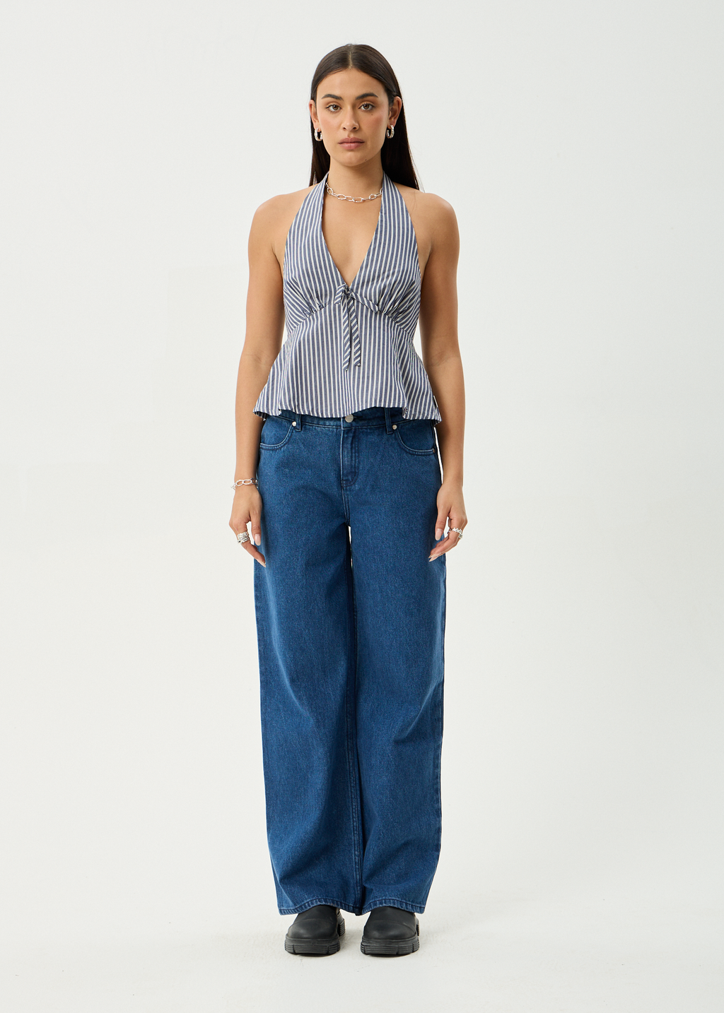 AFENDS Womens Delta - Halter Top - Navy Stripe