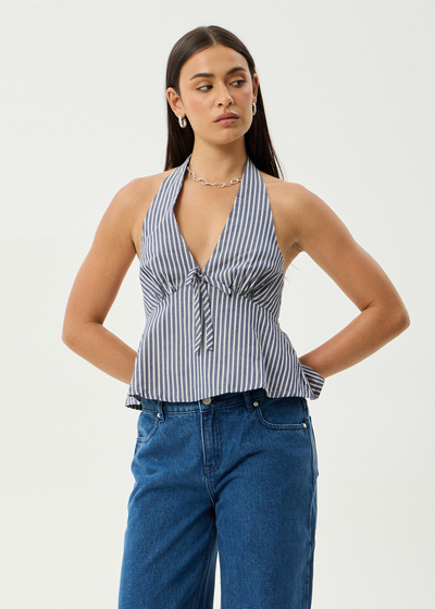 AFENDS Womens Delta - Halter Top - Navy Stripe