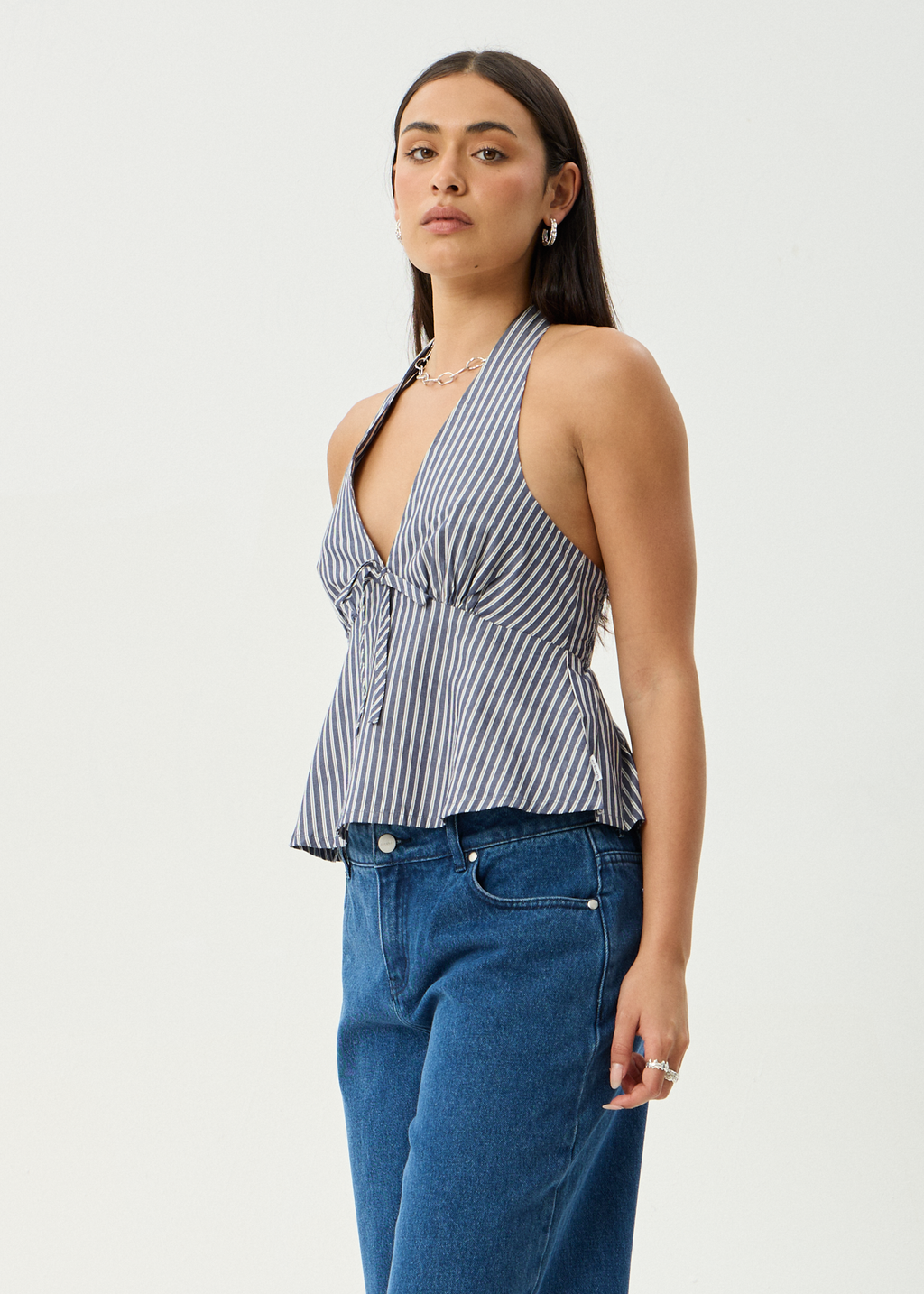 AFENDS Womens Delta - Halter Top - Navy Stripe