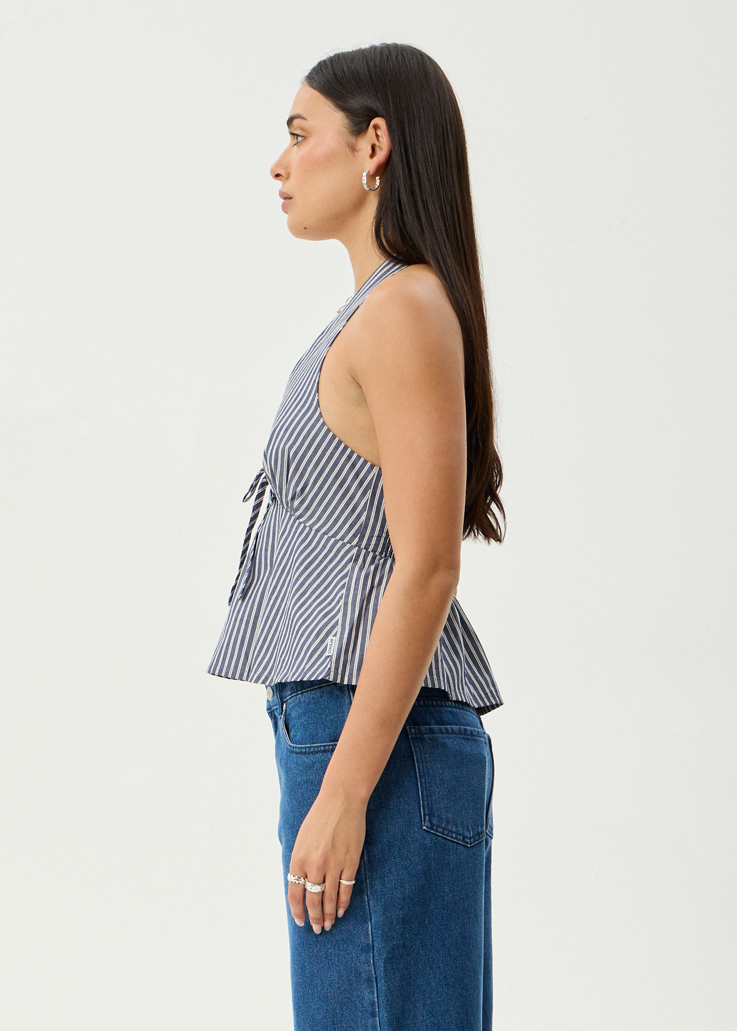 AFENDS Womens Delta - Halter Top - Navy Stripe