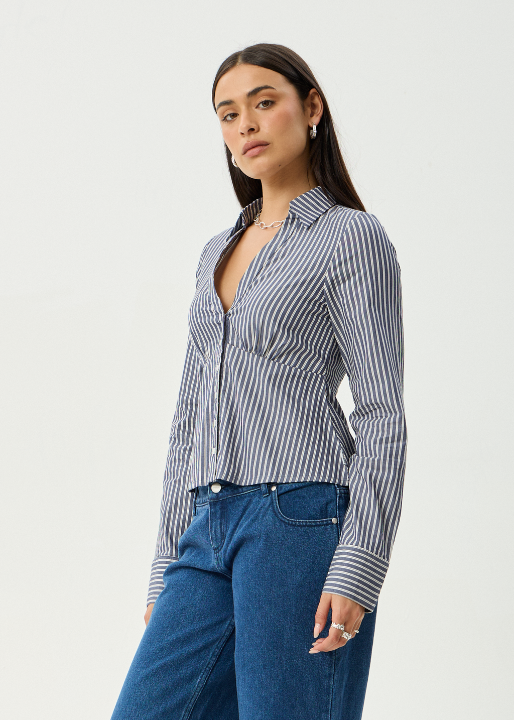 AFENDS Womens Archive - Shirt - Navy Stripe