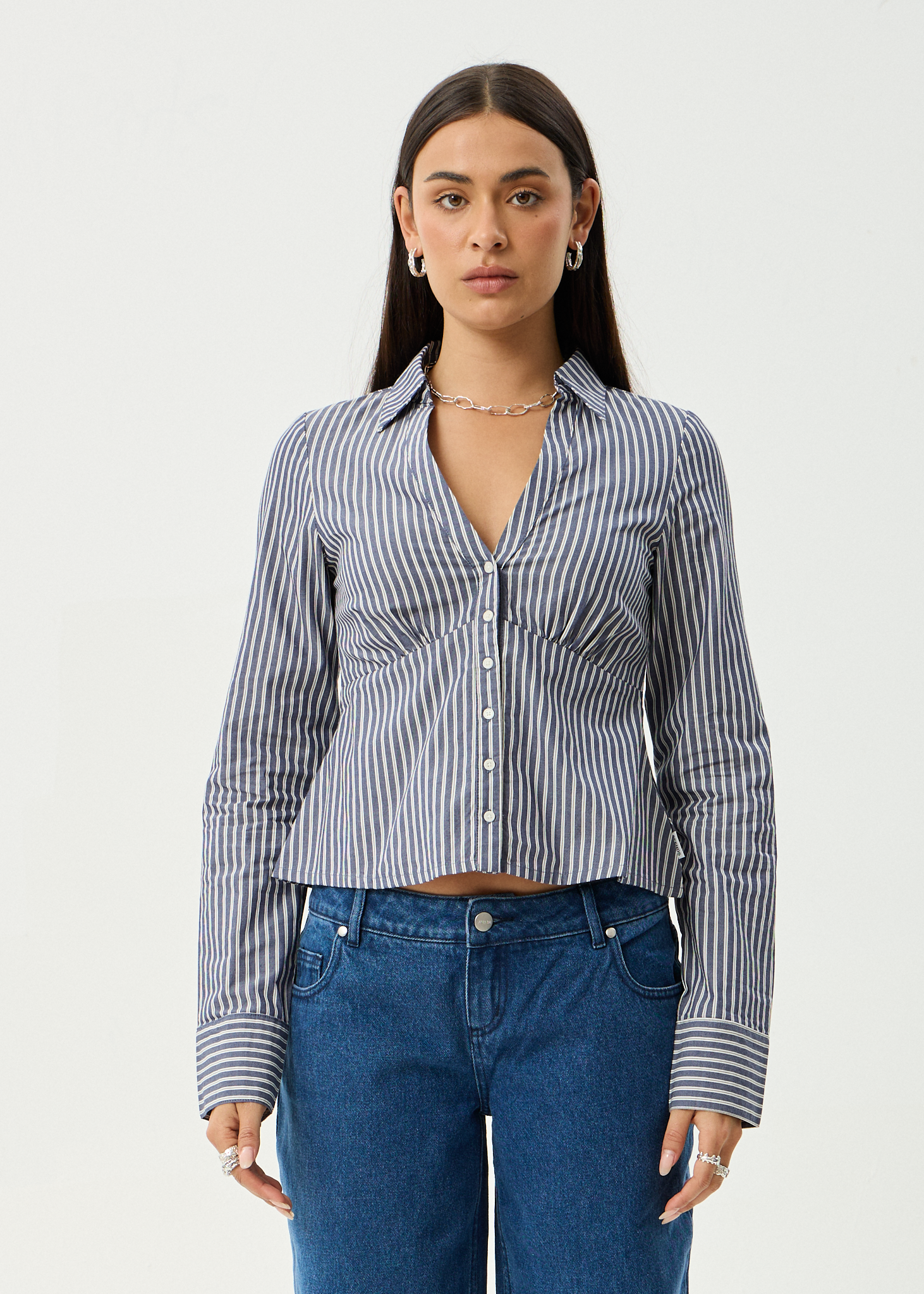 AFENDS Womens Archive - Shirt - Navy Stripe