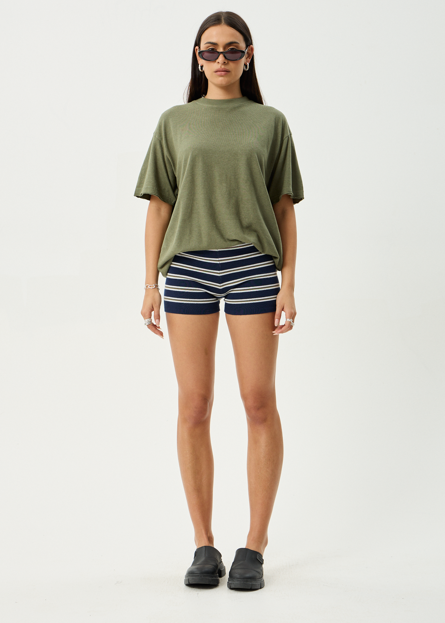 AFENDS Womens Delta - Knit Short - Navy Stripe