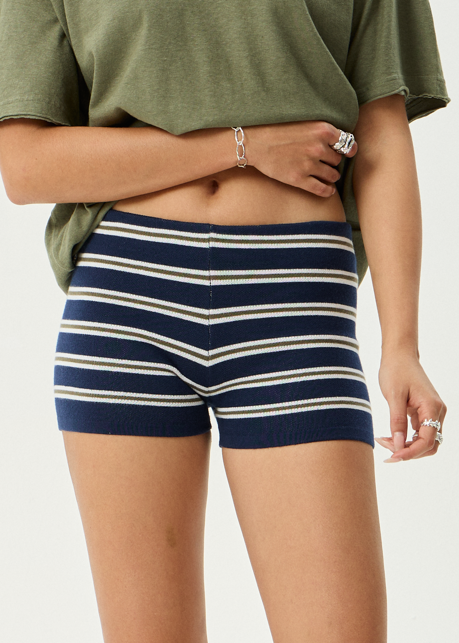 AFENDS Womens Delta - Knit Short - Navy Stripe