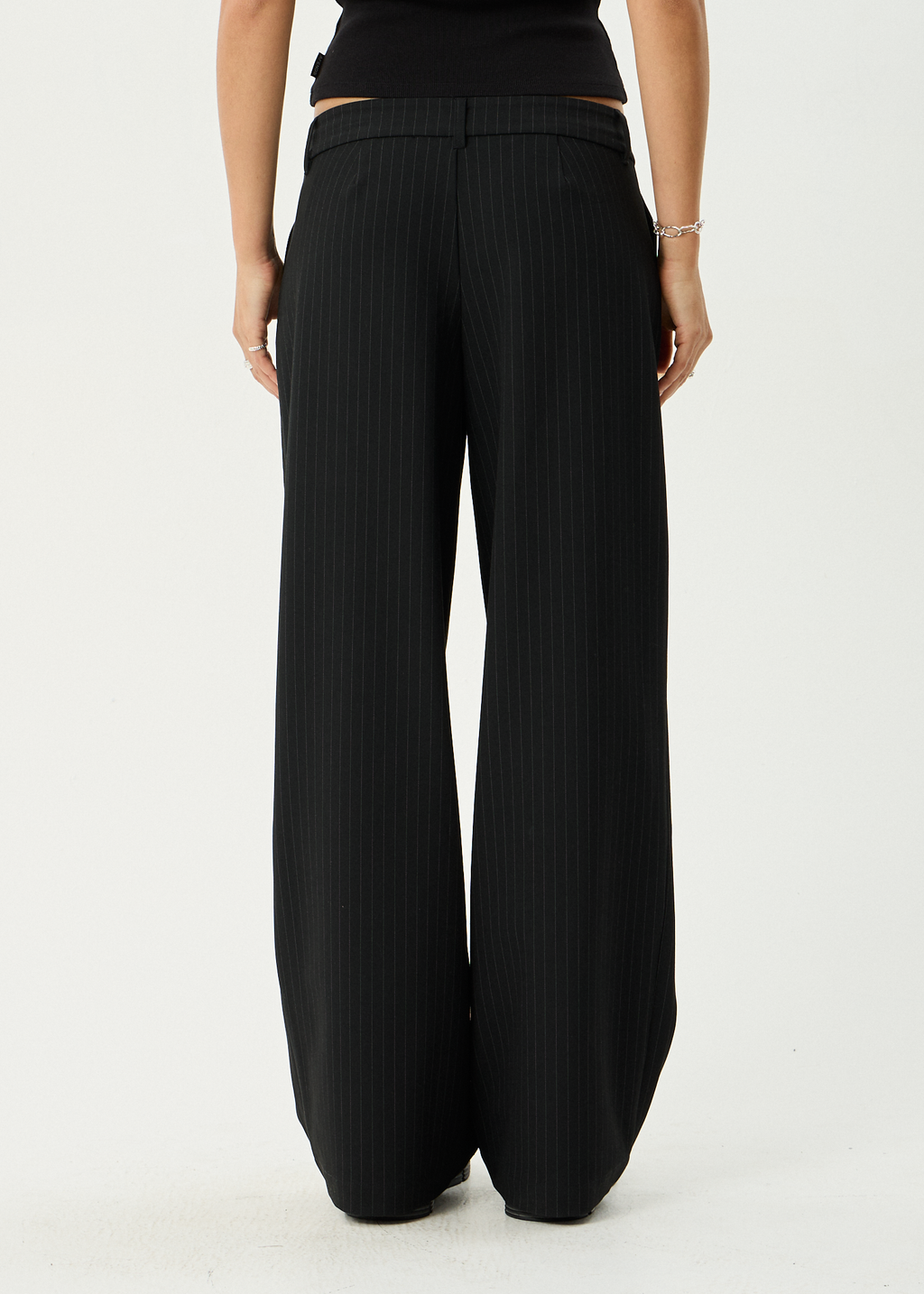 AFENDS Womens Business - Pinstripe Low Rise Trouser - Black