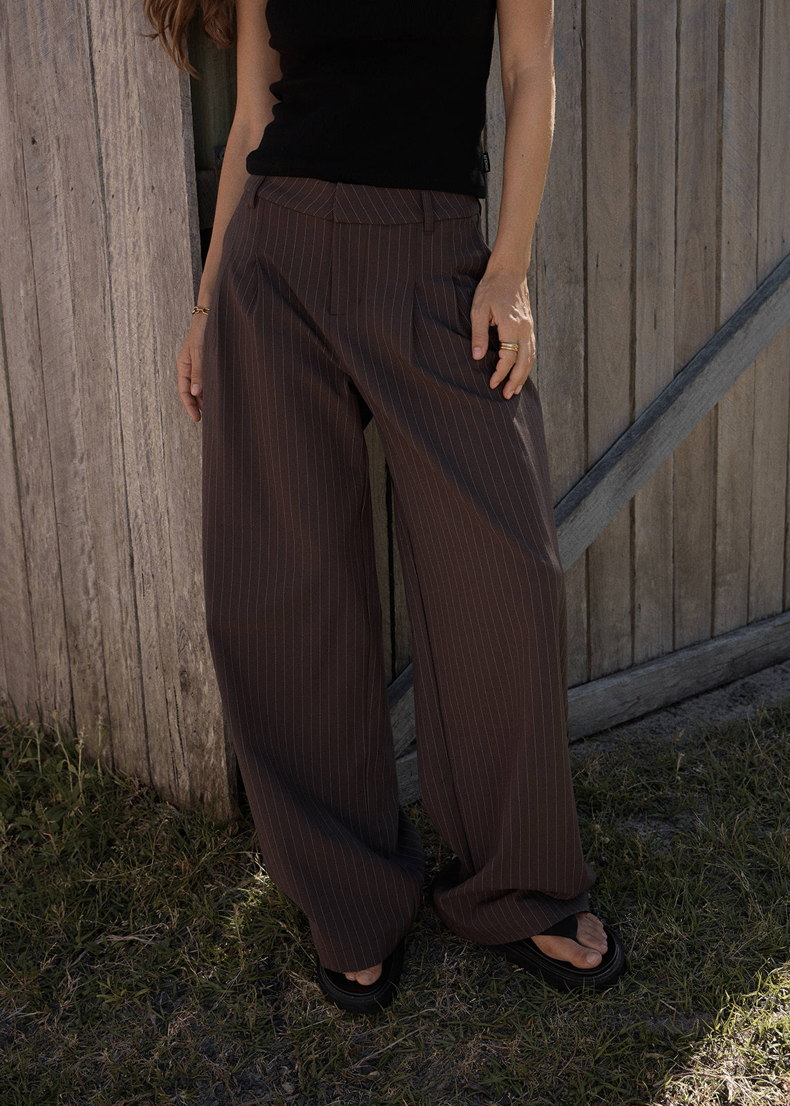 AFENDS Business - Low Rise Trouser - Coffee Stripe