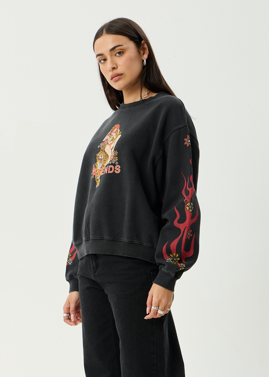 AFENDS Womens Hellcat - Crew Neck - Stone Black