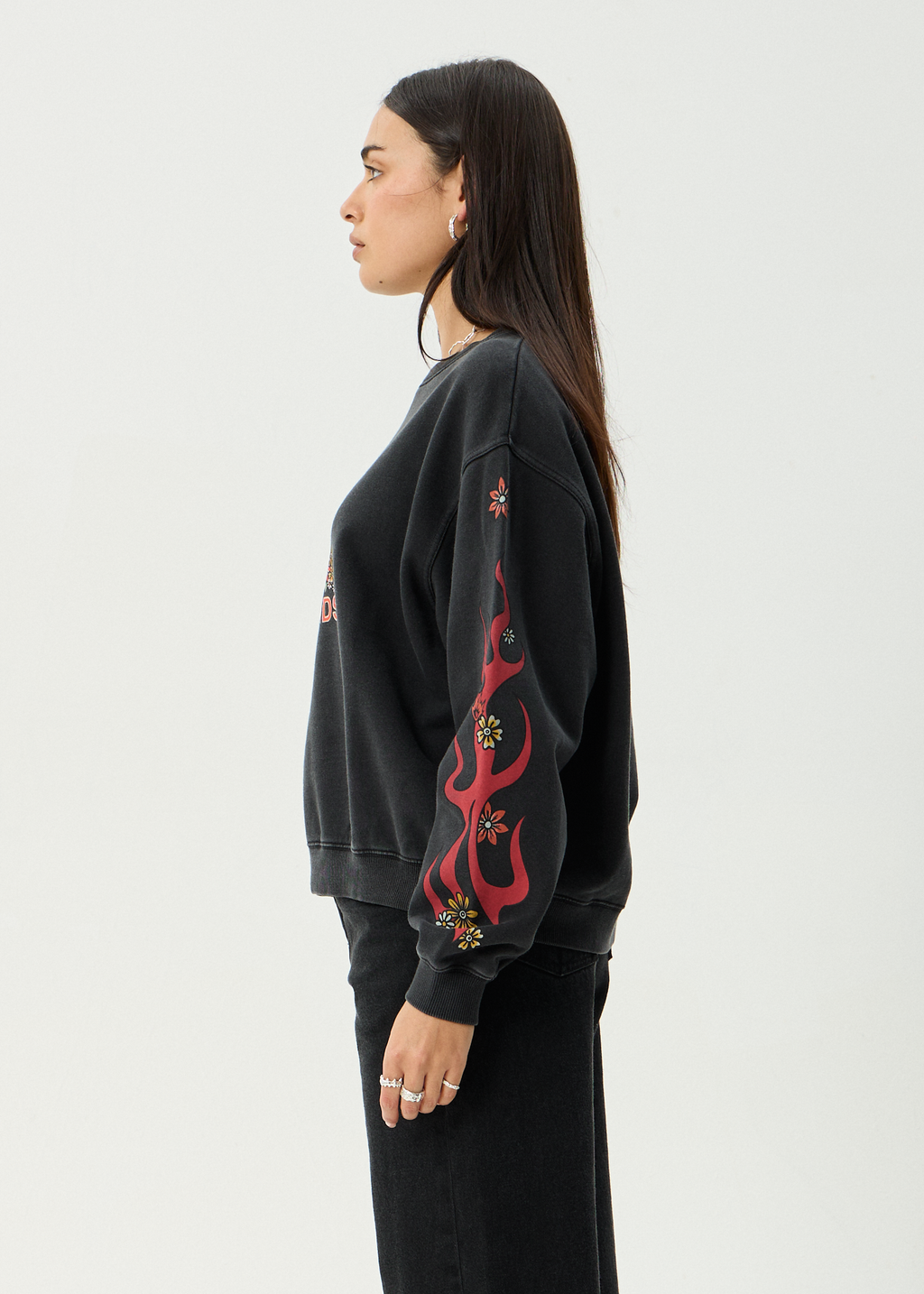 AFENDS Womens Hellcat - Crew Neck - Stone Black