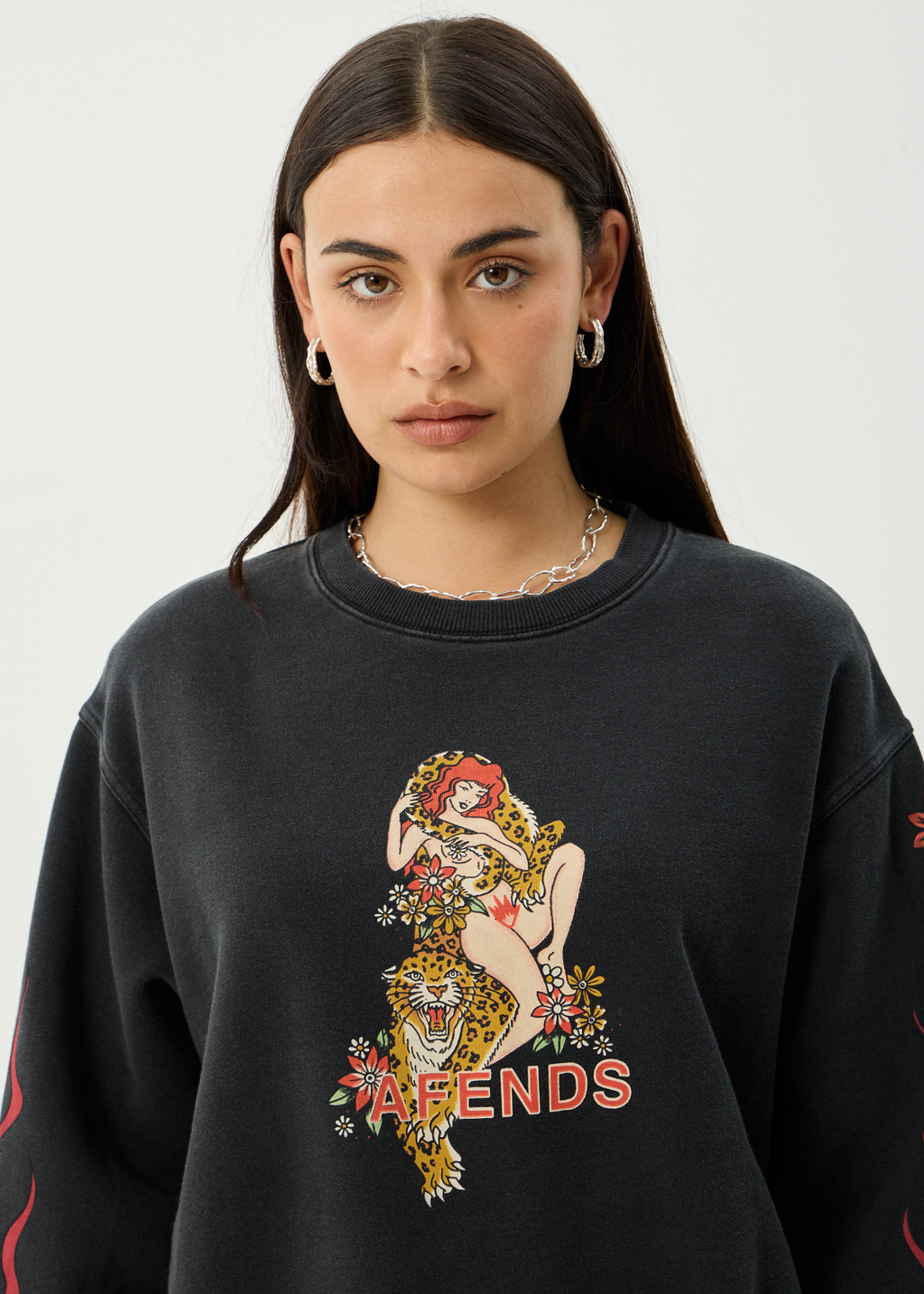 AFENDS Womens Hellcat - Crew Neck - Stone Black