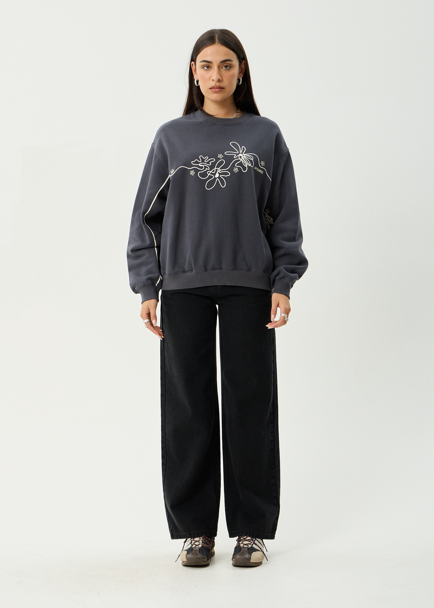 AFENDS Womens Locket - Crew Neck - Charcoal