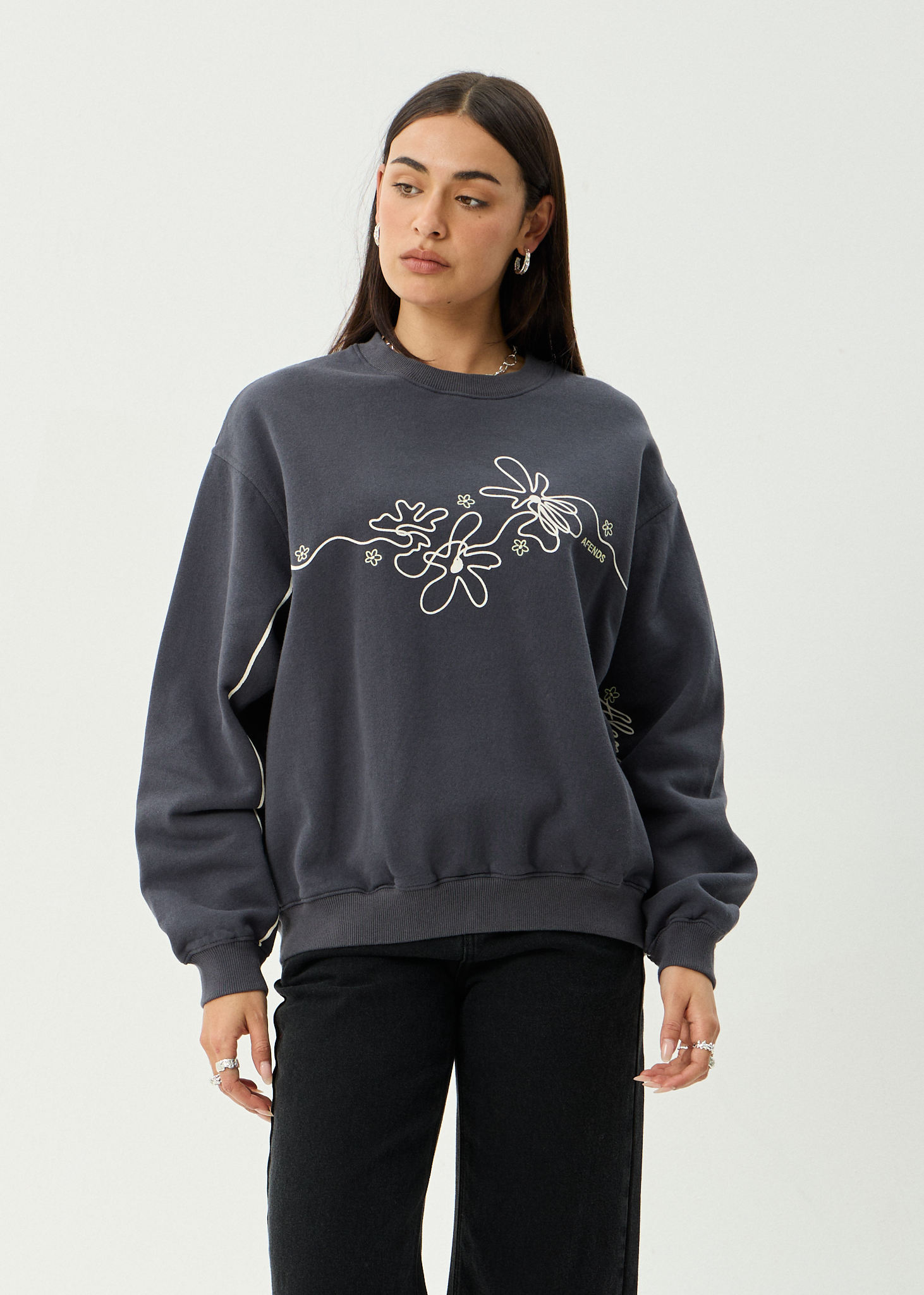 AFENDS Womens Locket - Crew Neck - Charcoal