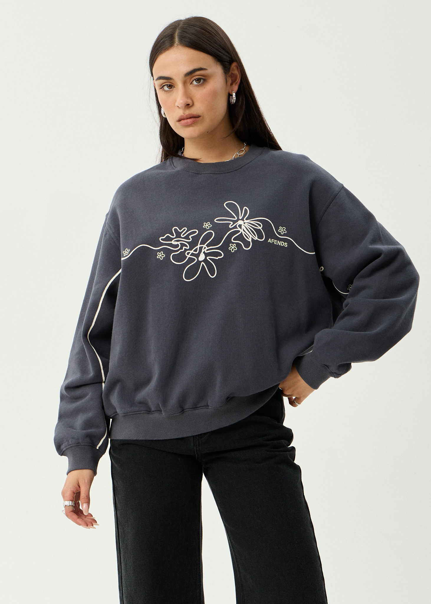 AFENDS Womens Locket - Crew Neck - Charcoal