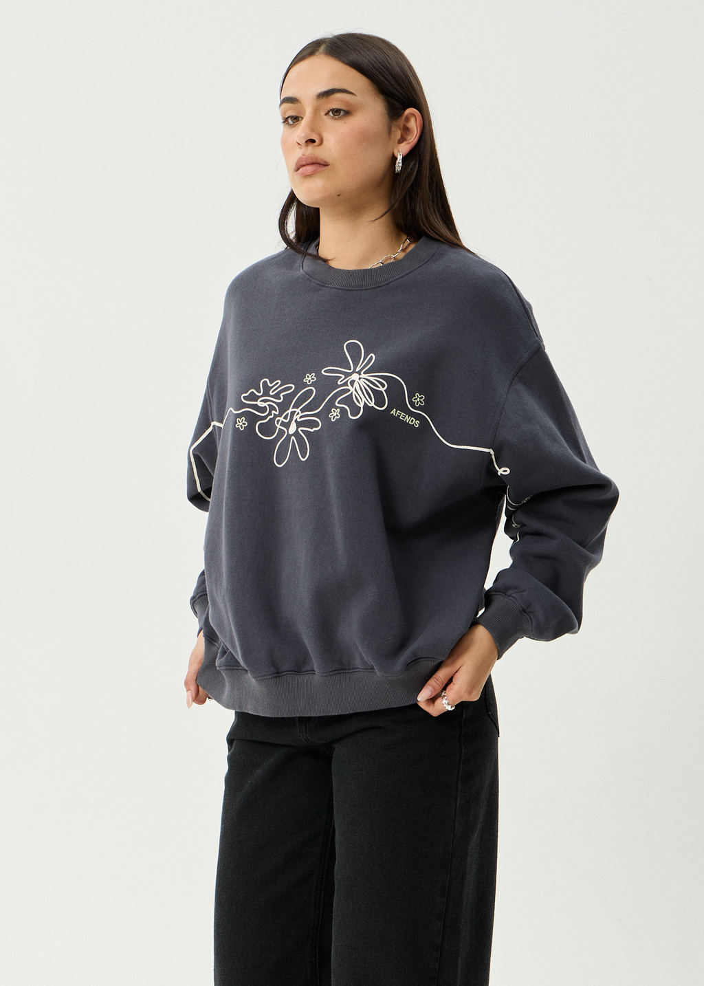 AFENDS Womens Locket - Crew Neck - Charcoal
