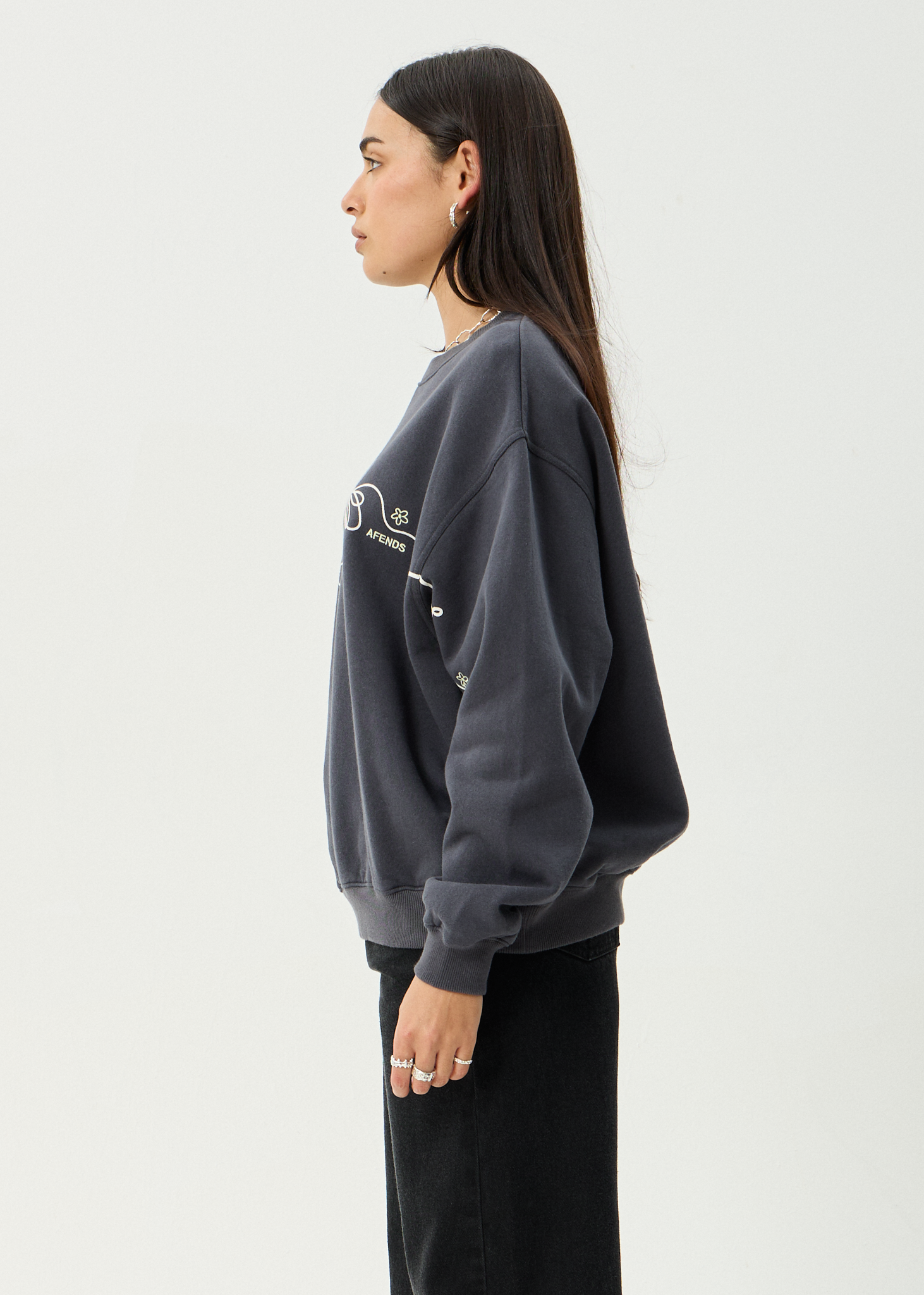 AFENDS Womens Locket - Crew Neck - Charcoal