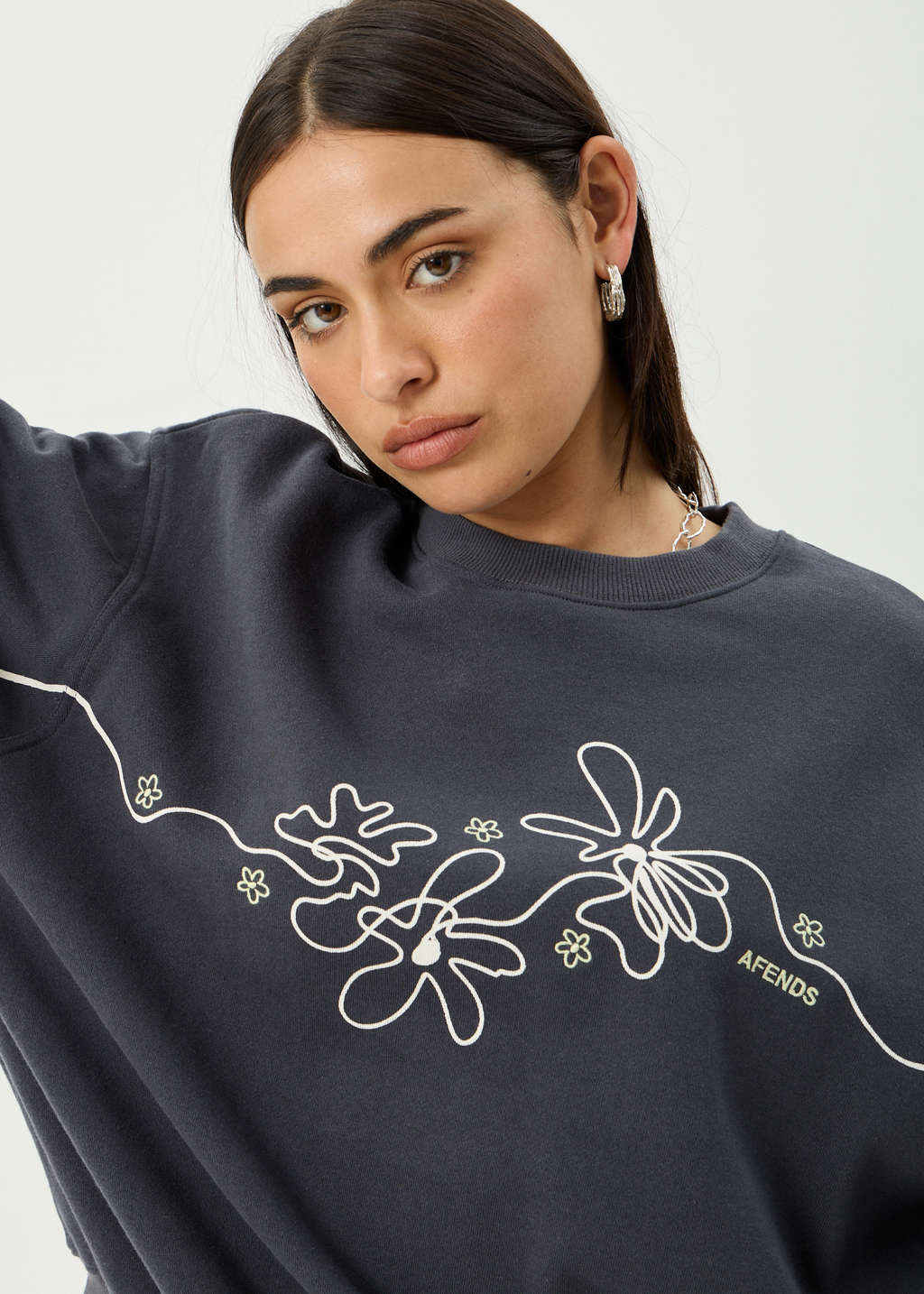 AFENDS Womens Locket - Crew Neck - Charcoal