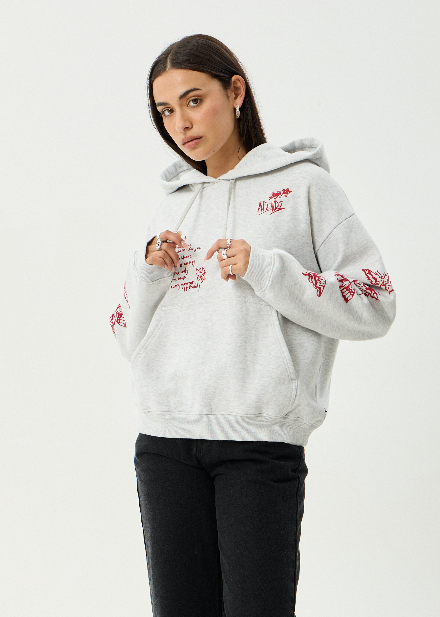AFENDS Womens Rise - Pull On Hood - Grey Marle