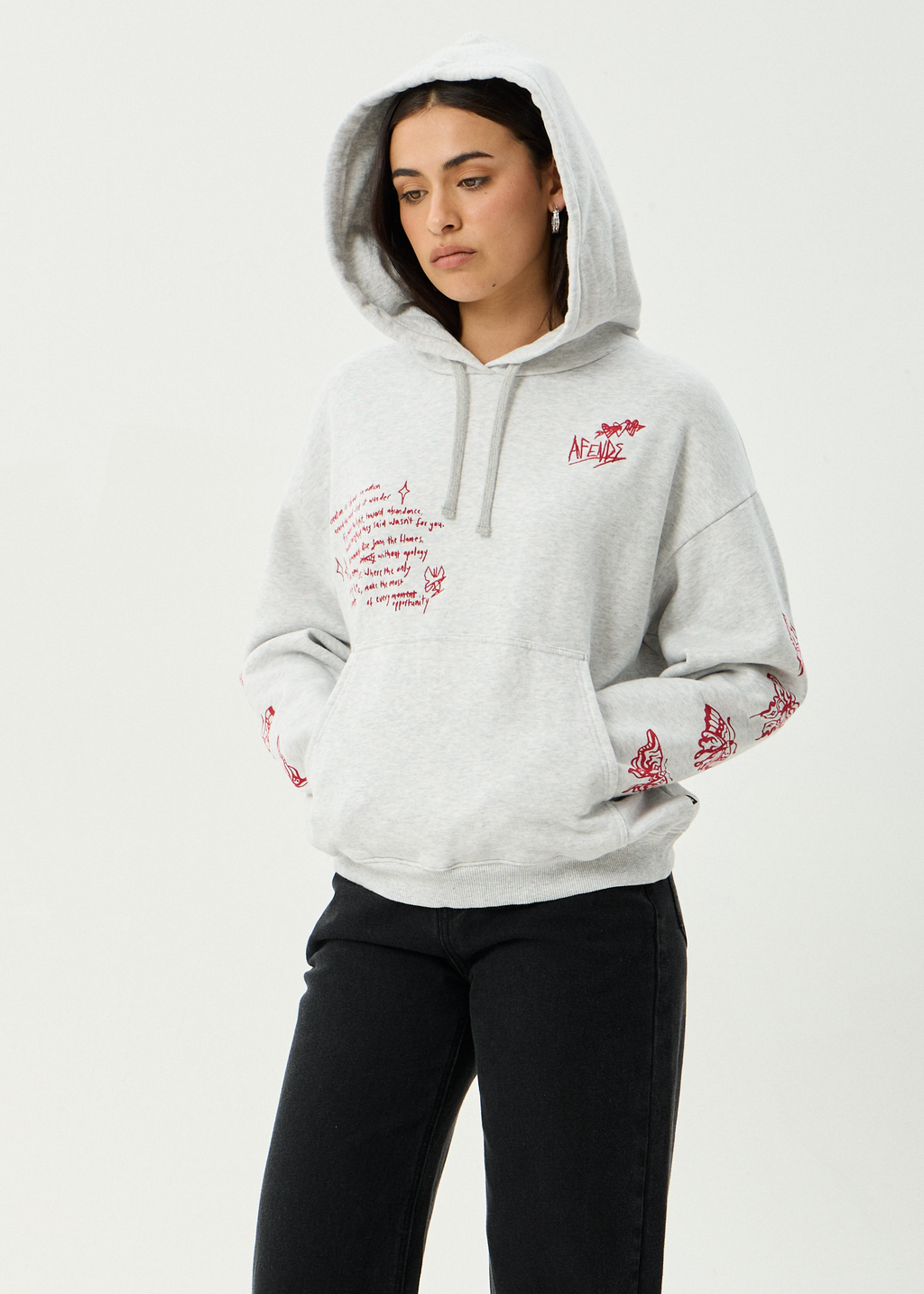 AFENDS Womens Rise - Pull On Hood - Grey Marle