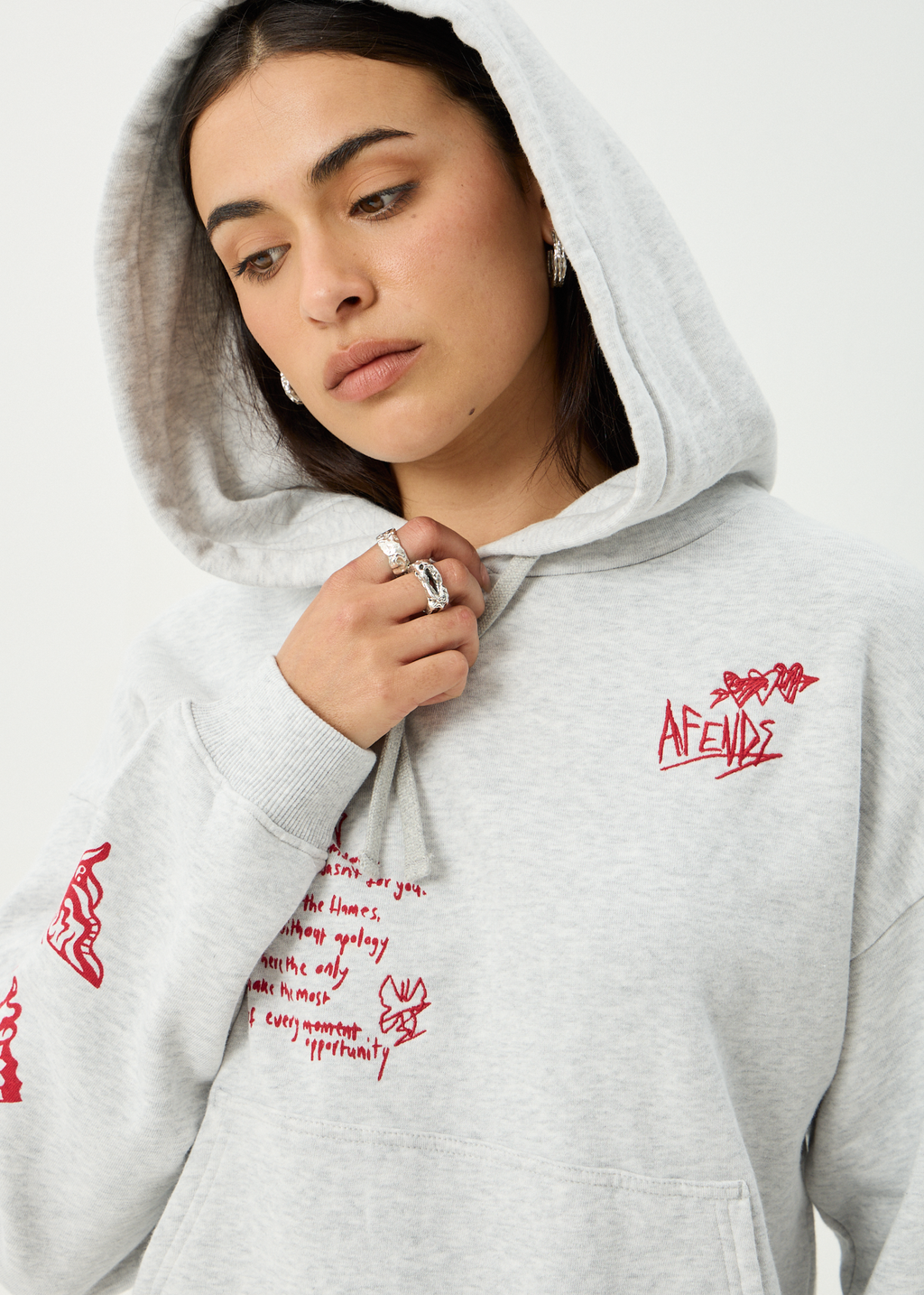 AFENDS Womens Rise - Pull On Hood - Grey Marle