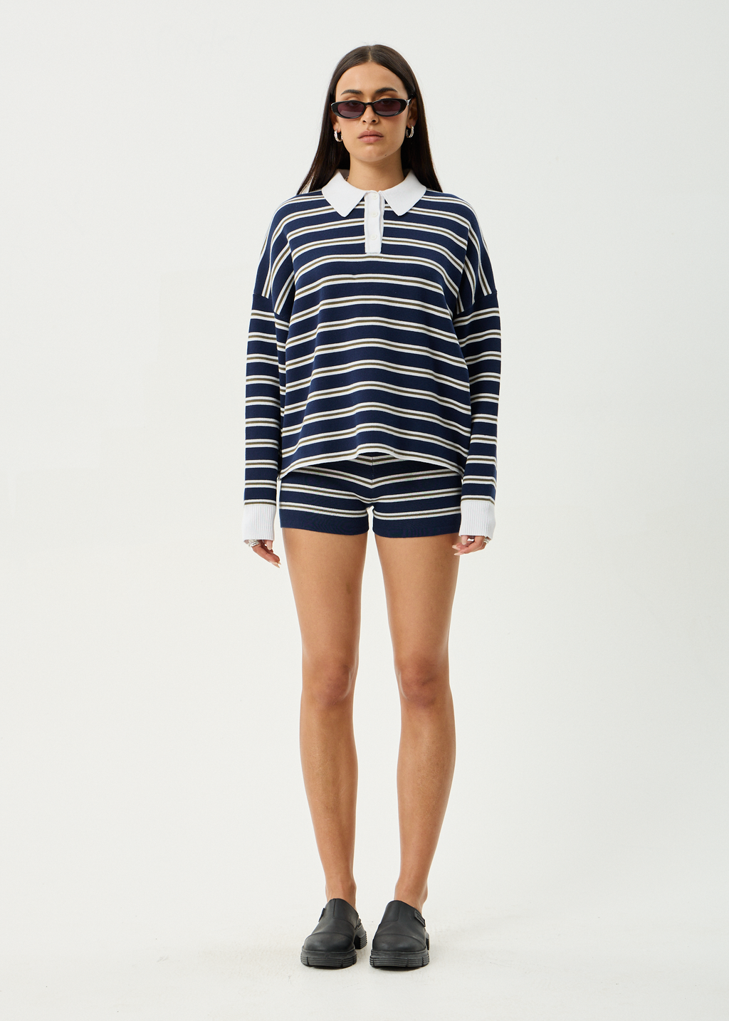 AFENDS Womens Delta - Knit Shirt - Navy Stripe