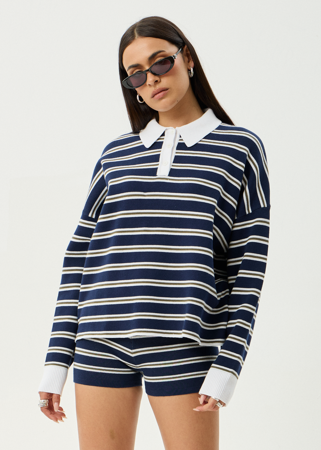 AFENDS Womens Delta - Knit Shirt - Navy Stripe