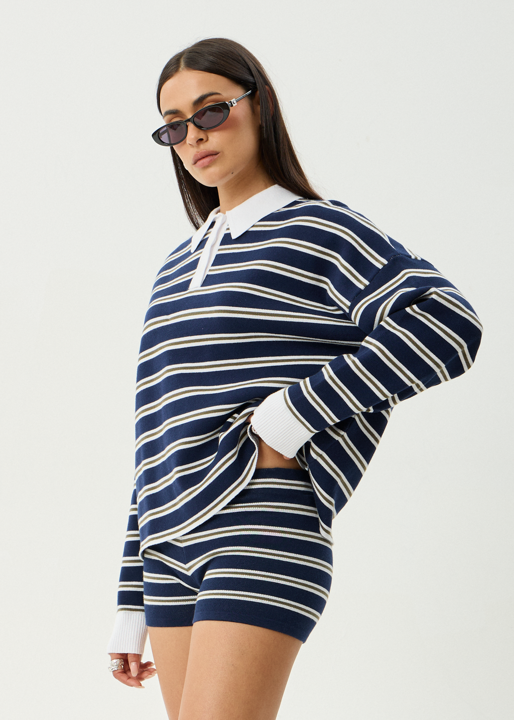 AFENDS Womens Delta - Knit Shirt - Navy Stripe