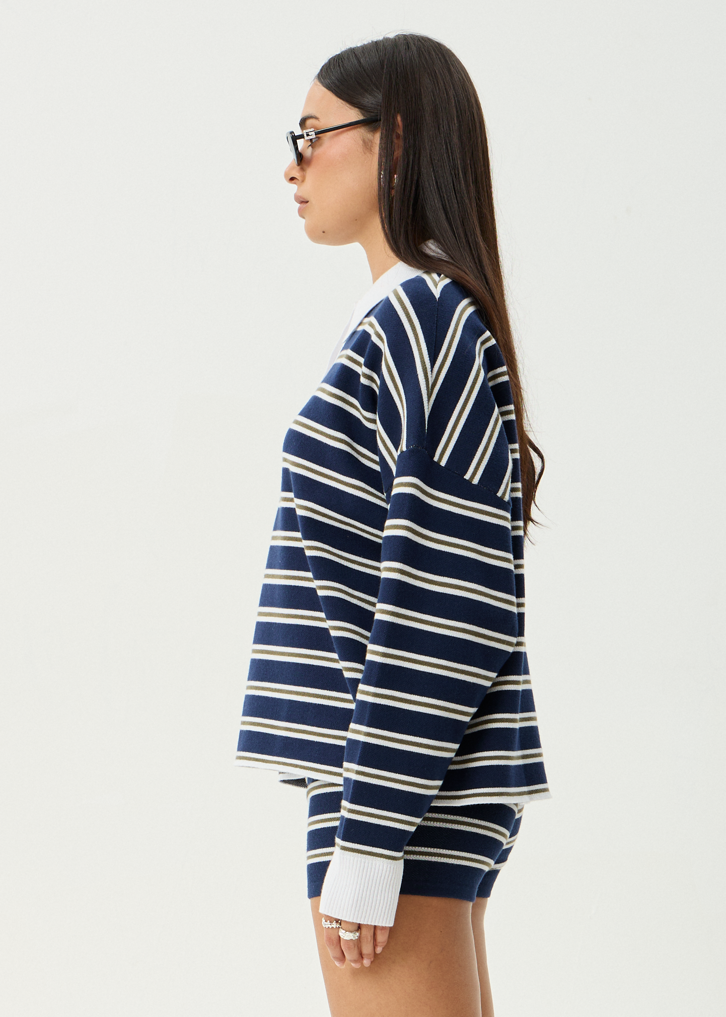 AFENDS Womens Delta - Knit Shirt - Navy Stripe