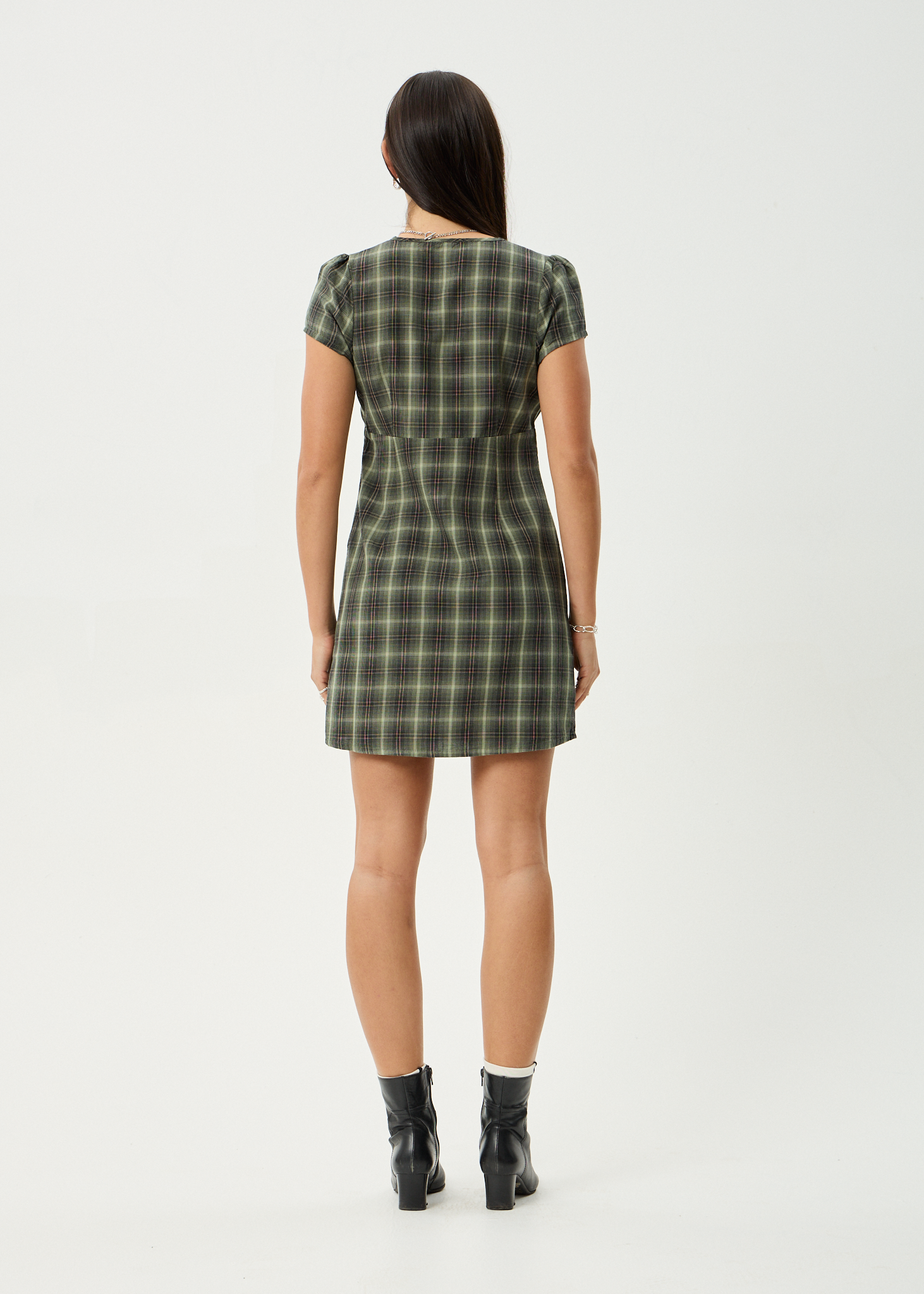 AFENDS Womens Jonah - Mini Dress - Deep Olive Check