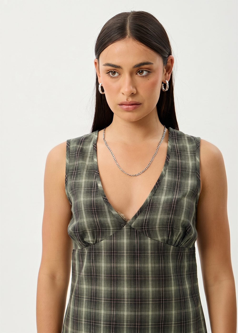 AFENDS Womens Jonah - Mini Dress - Deep Olive Check