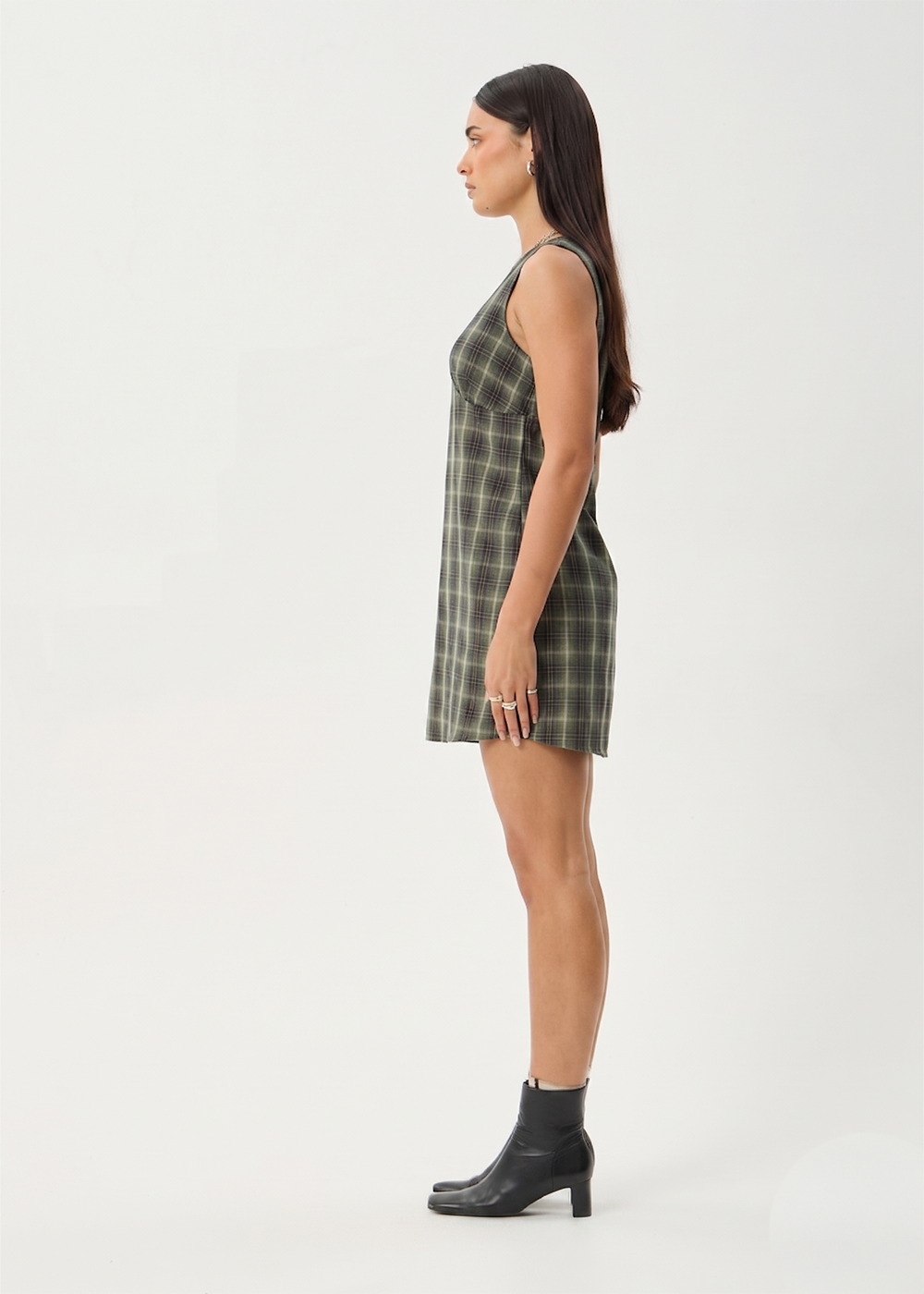 AFENDS Womens Jonah - Mini Dress - Deep Olive Check