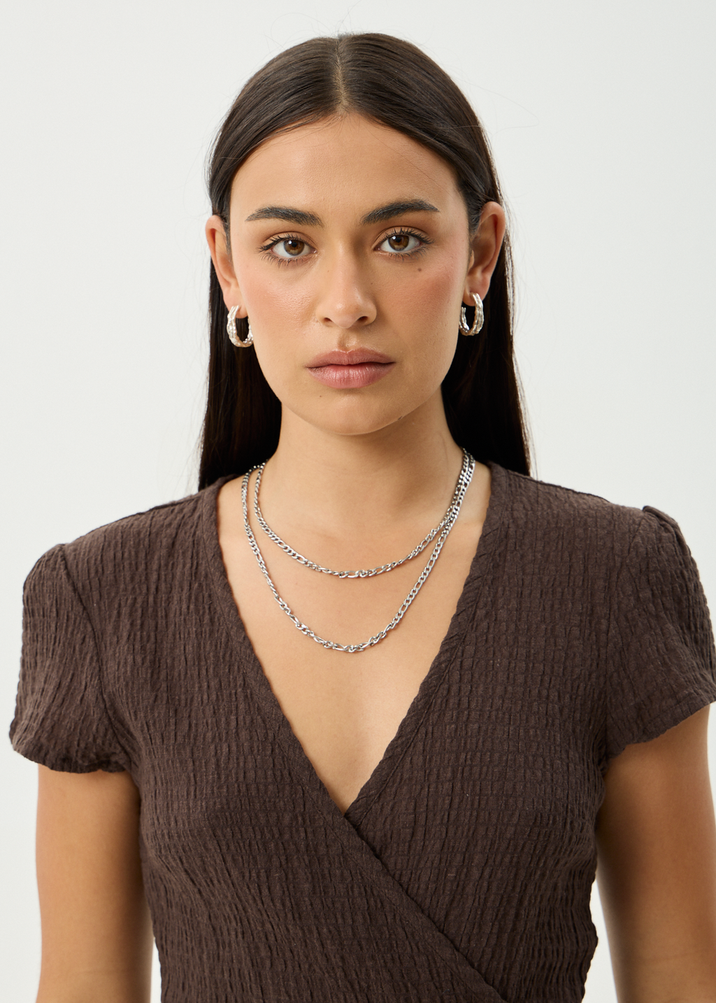 AFENDS Womens Farah - Seersucker Mini Wrap Dress - Coffee