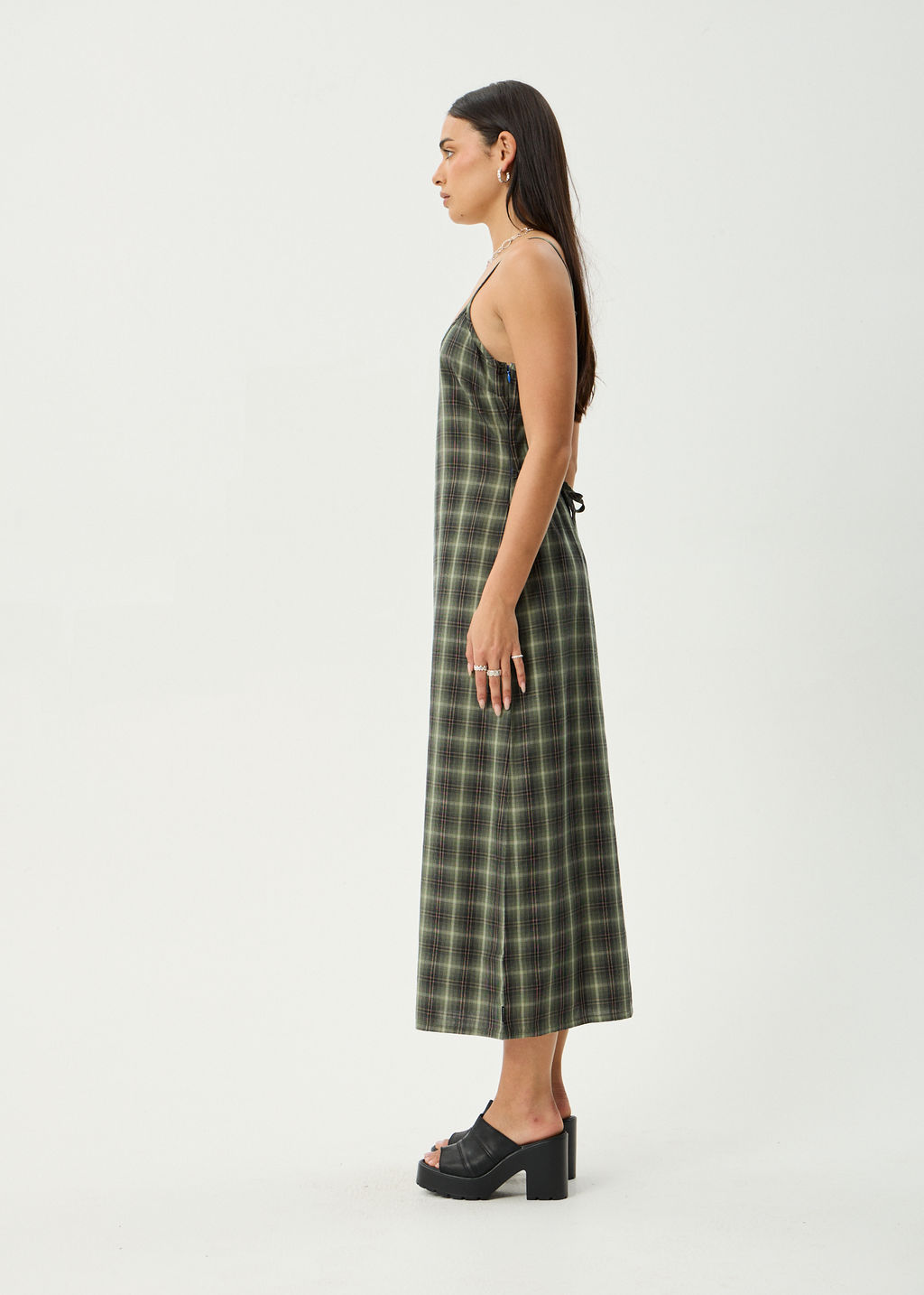 AFENDS Womens Jonah Valley - Maxi Dress - Deep Olive Check