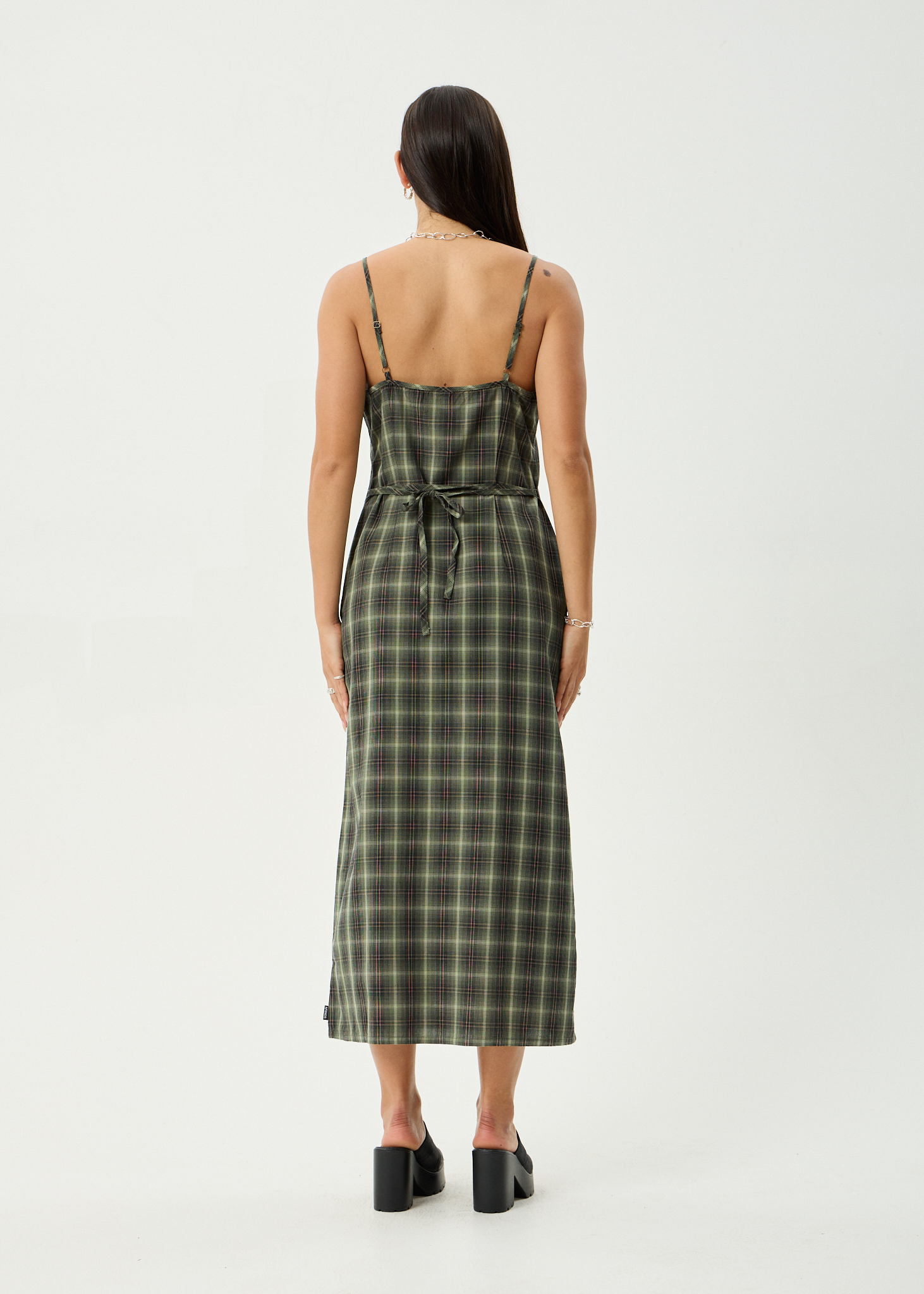 AFENDS Womens Jonah Valley - Maxi Dress - Deep Olive Check