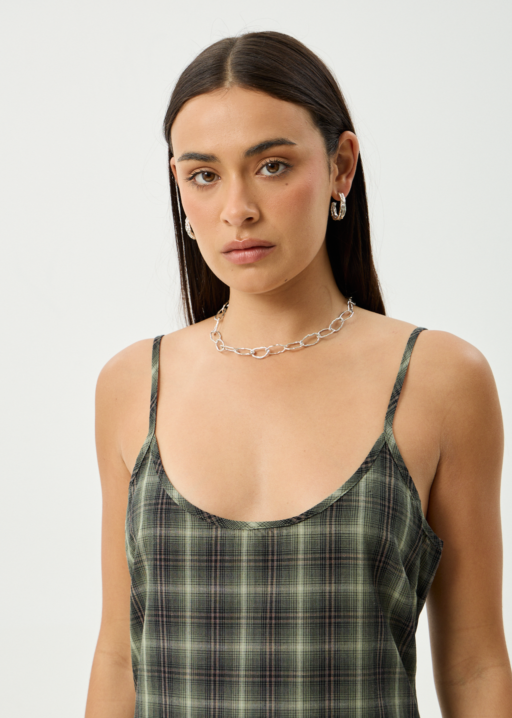 AFENDS Womens Jonah Valley - Maxi Dress - Deep Olive Check