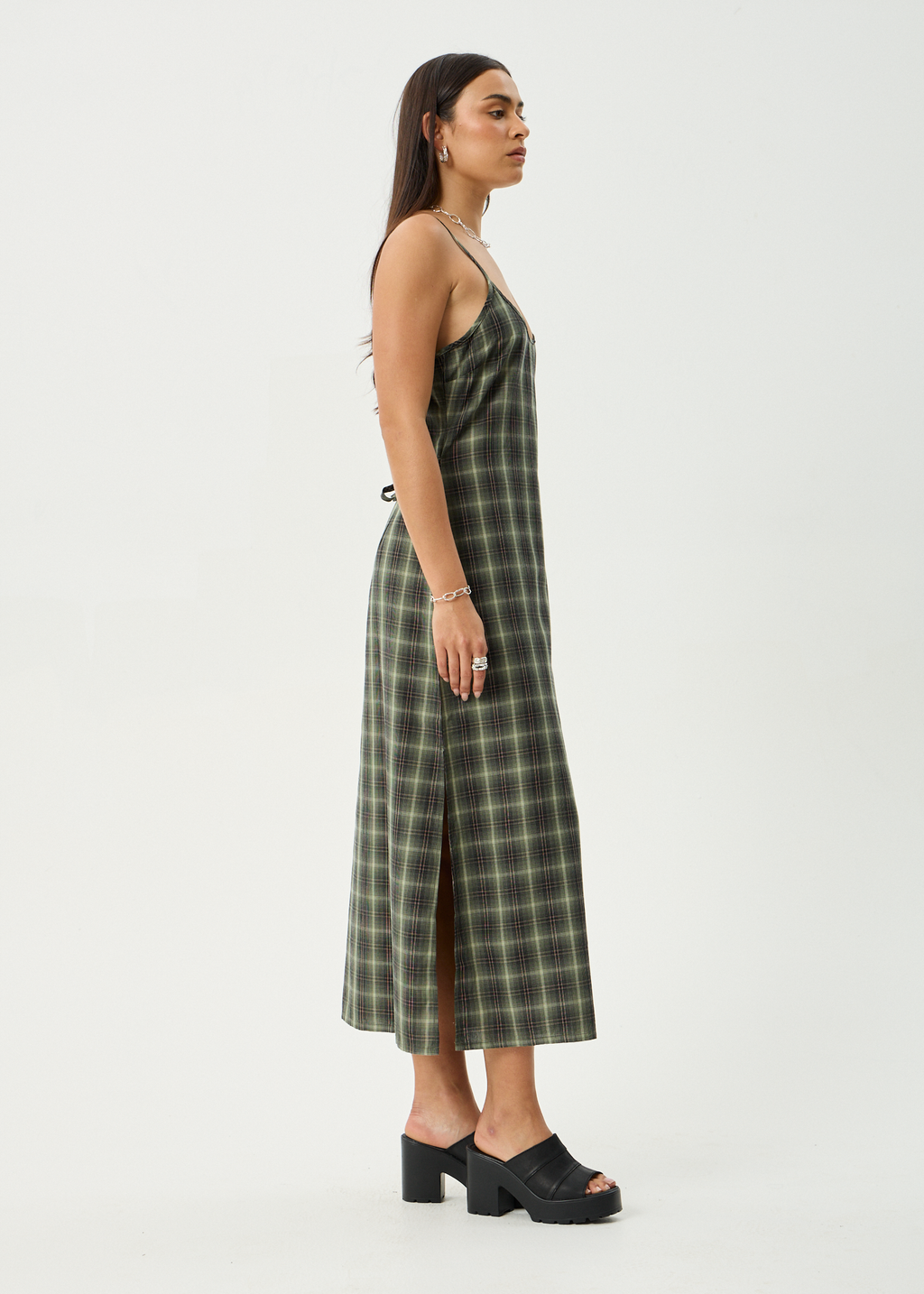 AFENDS Womens Jonah Valley - Maxi Dress - Deep Olive Check