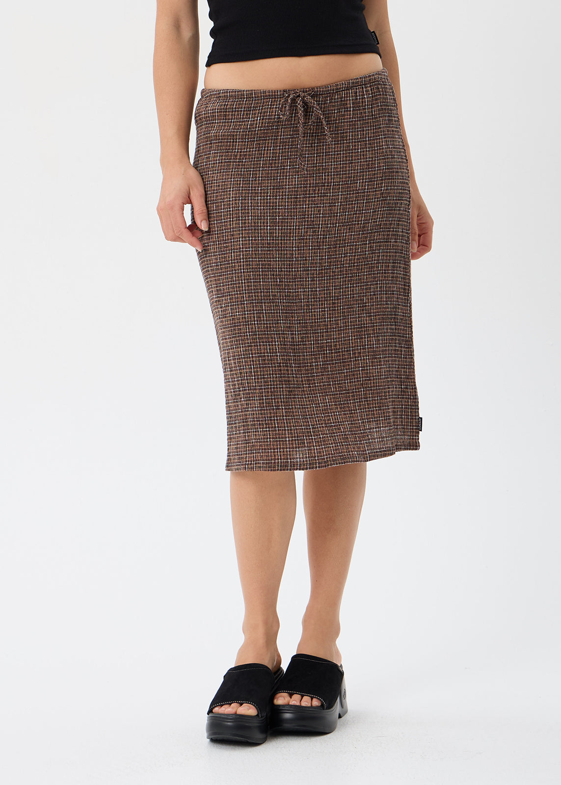 AFENDS Reverie - Seersucker Midi Skirt - Hometown Check