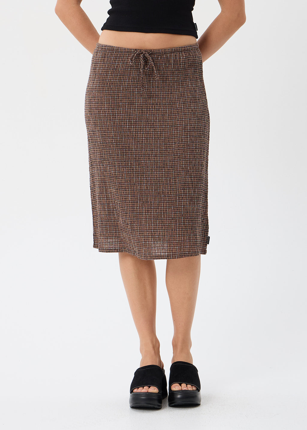 AFENDS Reverie - Seersucker Midi Skirt - Hometown Check