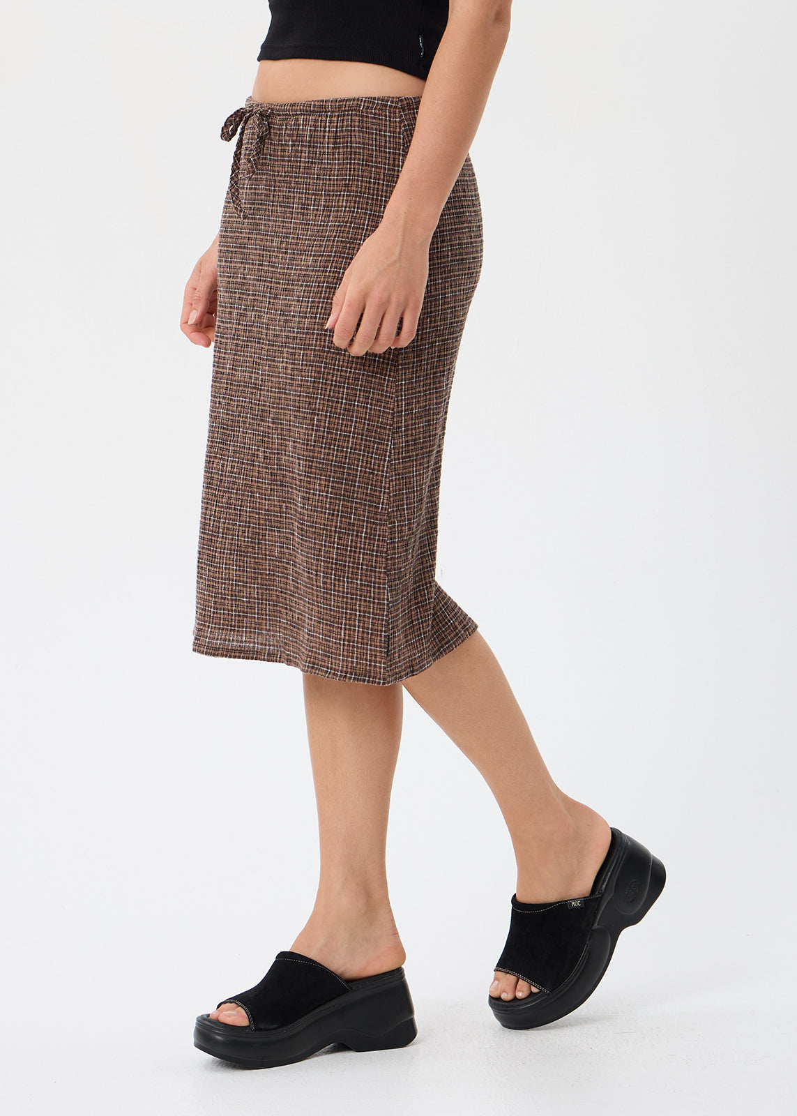 AFENDS Reverie - Seersucker Midi Skirt - Hometown Check
