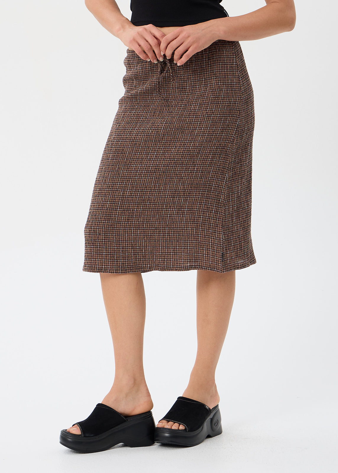 AFENDS Reverie - Seersucker Midi Skirt - Hometown Check