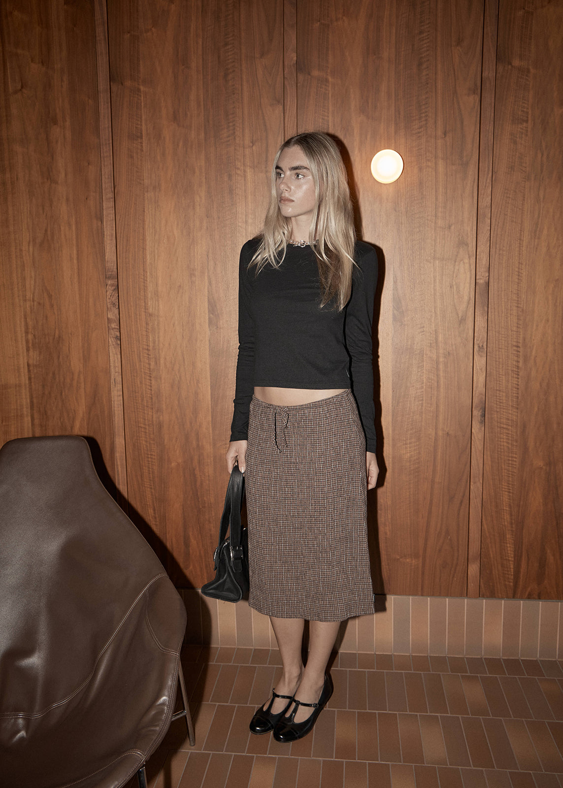 AFENDS Reverie - Seersucker Midi Skirt - Hometown Check