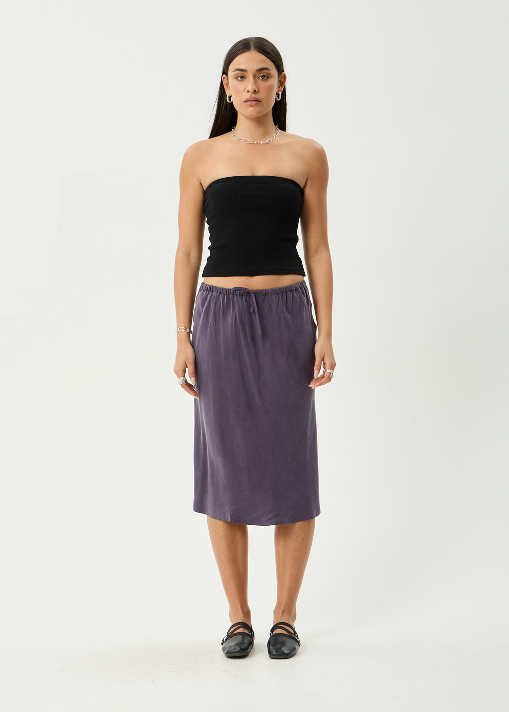 AFENDS Womens Giselle - Cupro Midi Skirt - Aubergine
