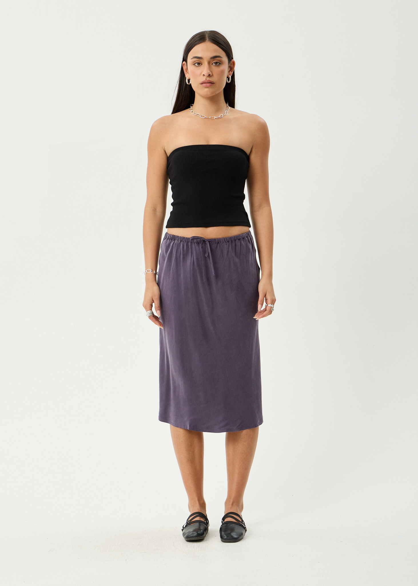 AFENDS Womens Giselle - Cupro Midi Skirt - Aubergine