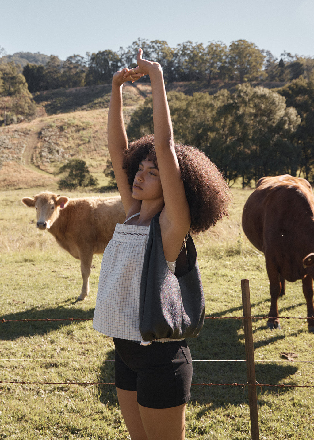 AFENDS Womens Candice - Seersucker Cami Top - Reverb Moonbeam Check