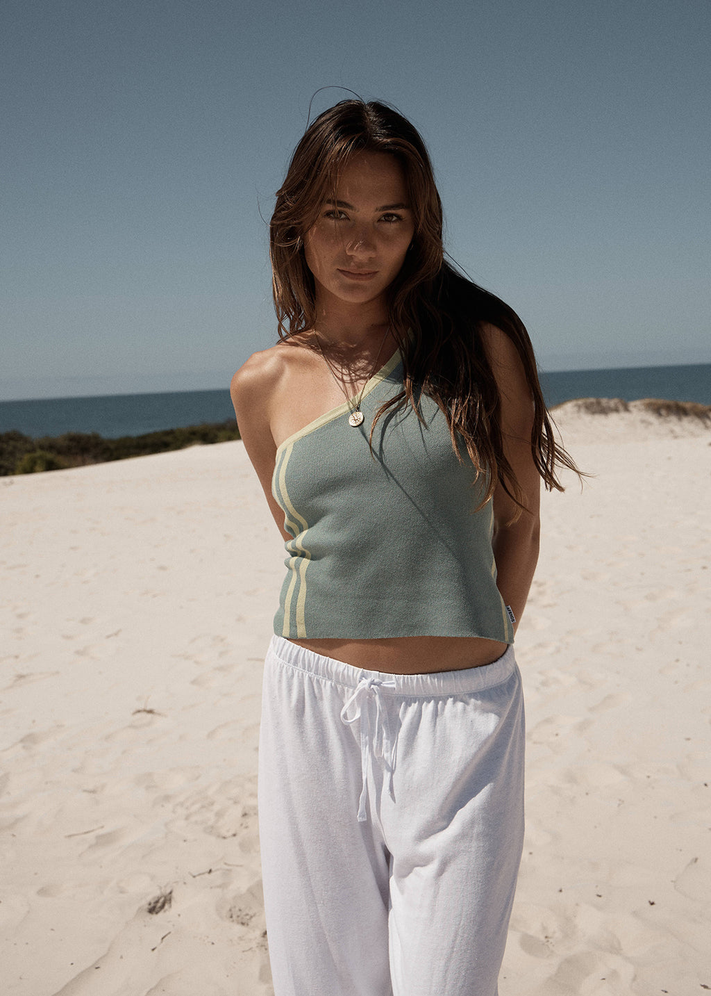 AFENDS Tiana - One Shoulder Top - Antique Blue